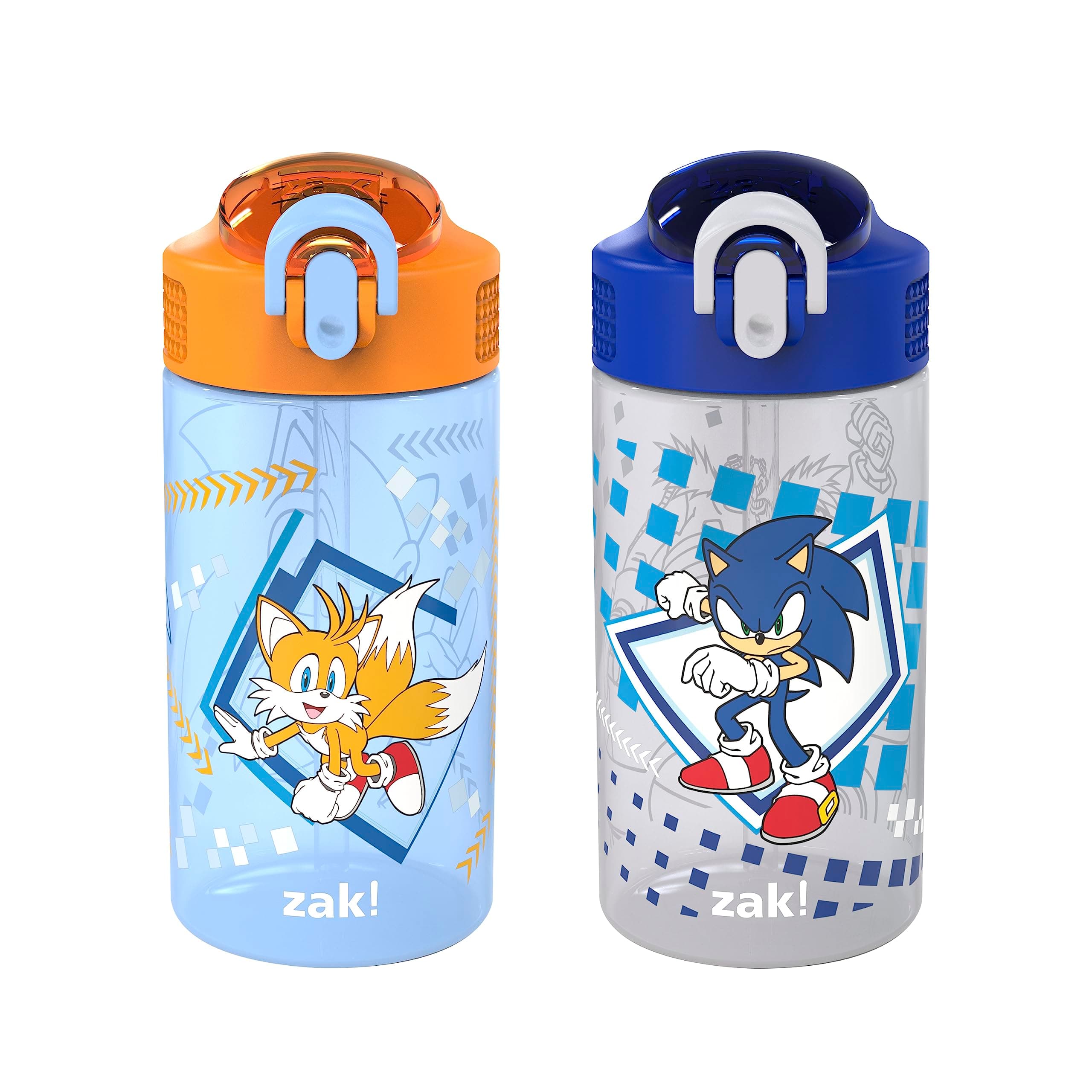 Sonic Kids' 2-Pack Leak-Proof Water Bottles With Straw, Handle and Pop-Up Spout Cover