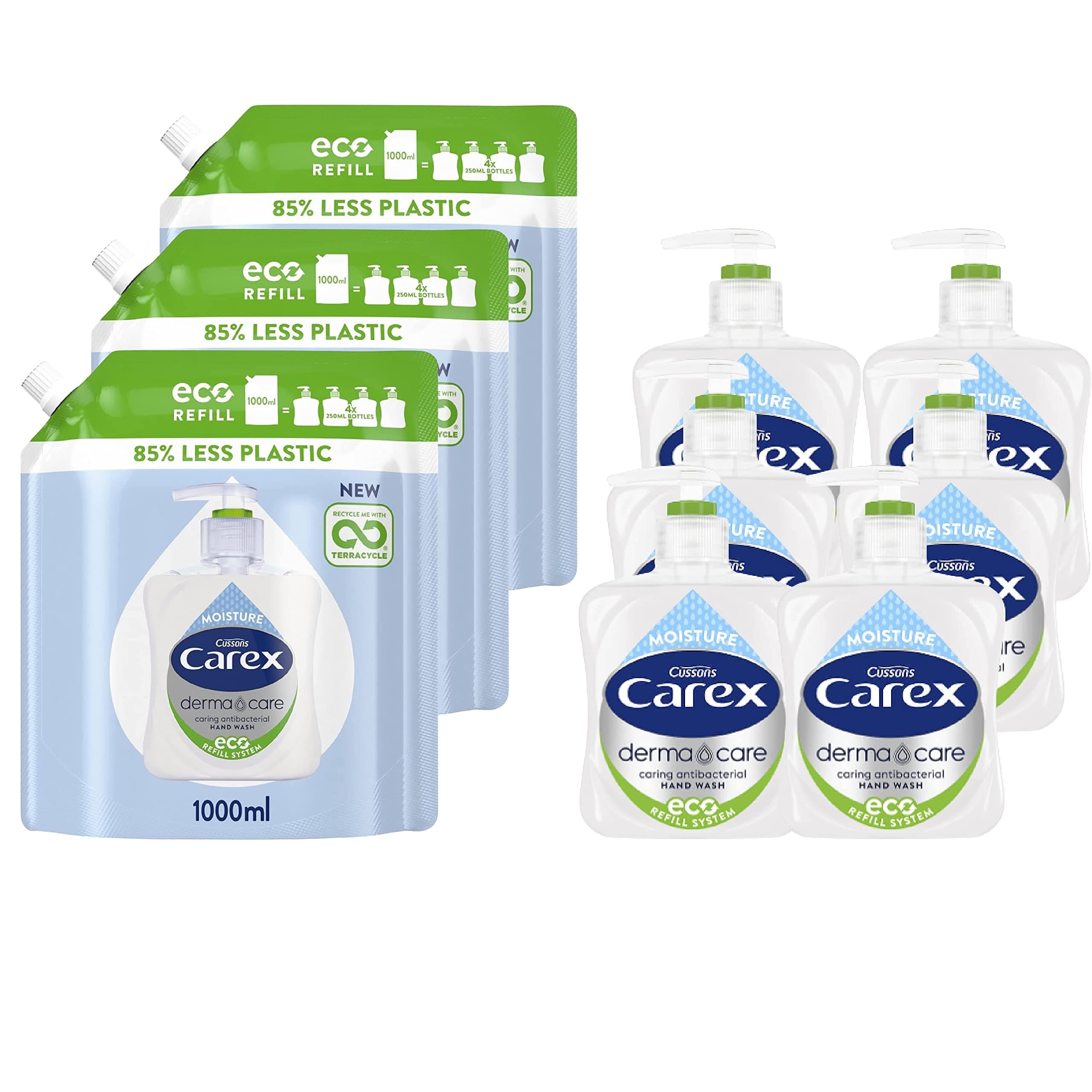 Dermacare Moisture Antibacterial Hand Wash Refill, Eco Hand Soap Refill Pouch for Homes and Businesses, 3 x 1 L Pouch with Boosted Antibacterial Soap with Added Moisturisers