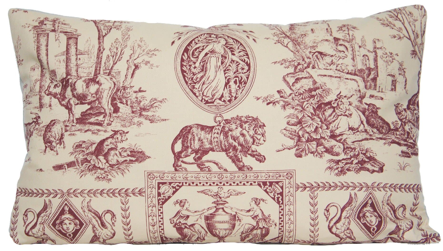 Marvic Textile French Traditional Design Pillow Throw Case Red Toile Pattern Cushion Cover Empire by Peter Afia