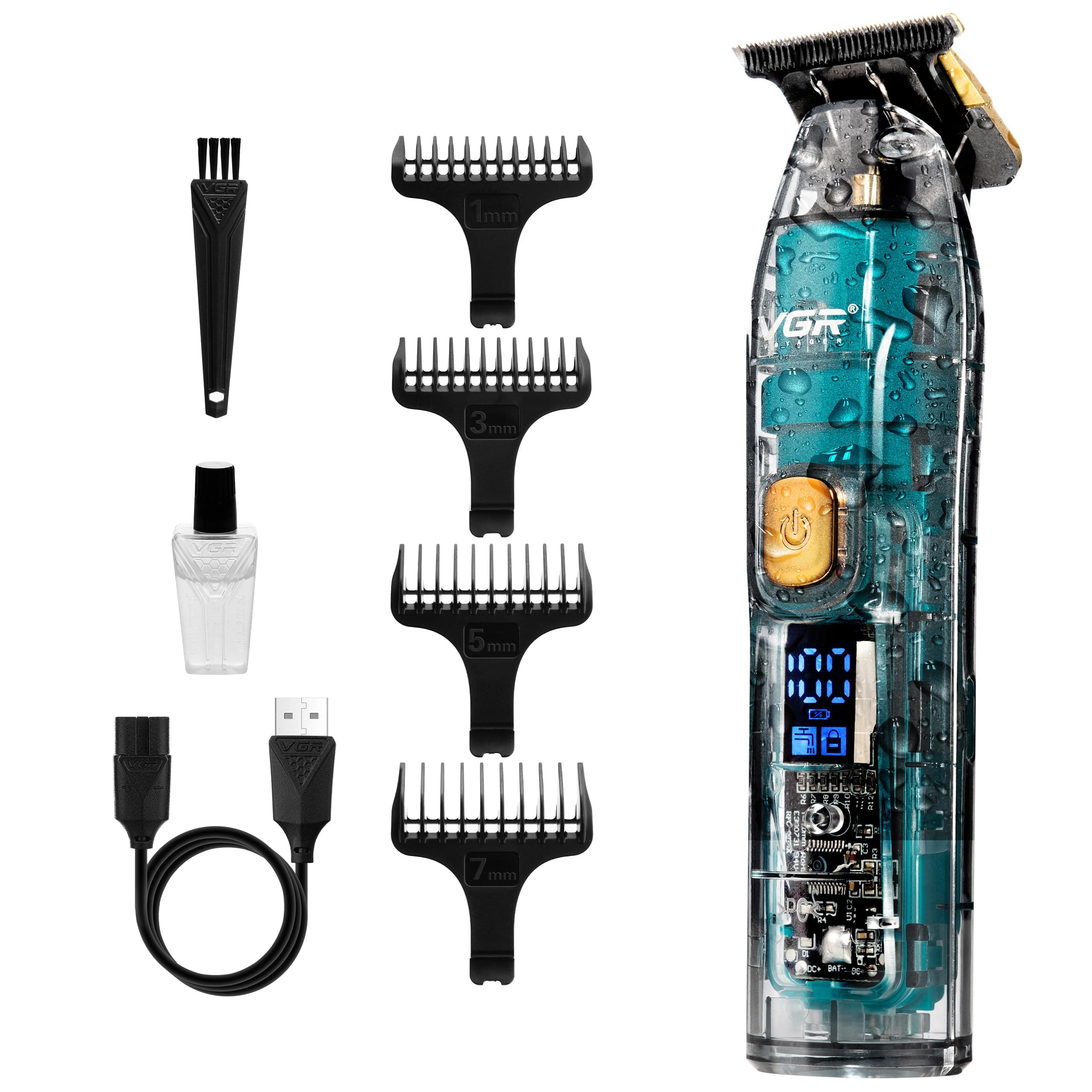 VGR Beard Trimmer for Men Rechargeable Cordless Hair Clippers - IPX7 Waterproof - 180 Min Battery - Precision Ceramic Blades - Facial Electric Shaver Grooming Kit for Stubble, Sideburns, Bald Head