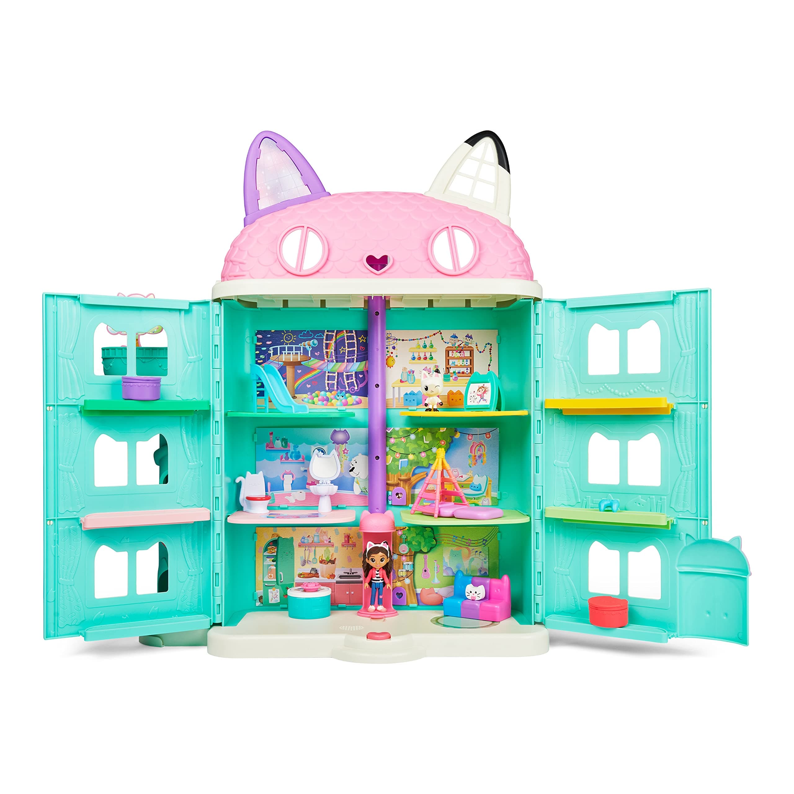 Gabbyās Dollhouse, Purrfect Dollhouse with 2 Toy Figures, 8 Furniture Pieces, 3 Accessories, 2 Deliveries and Sounds, Kids Toys for Ages 3 and up