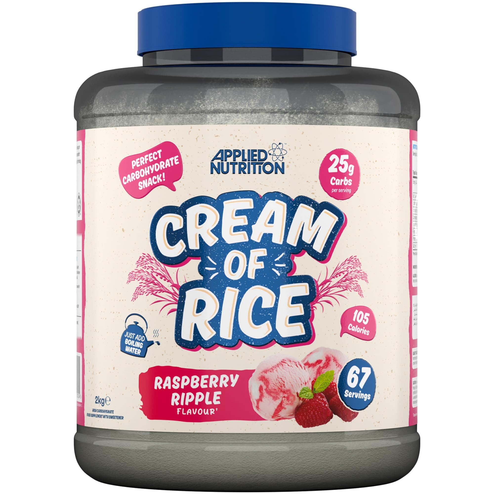 Cream of Rice - High Carbohydrate Cream of Rice Supplement, Source of Energy for Breakfast & Snacks, Easy to Digest, Low Sugar, Low Fat, Vegan, 2kg (Raspberry Ripple)