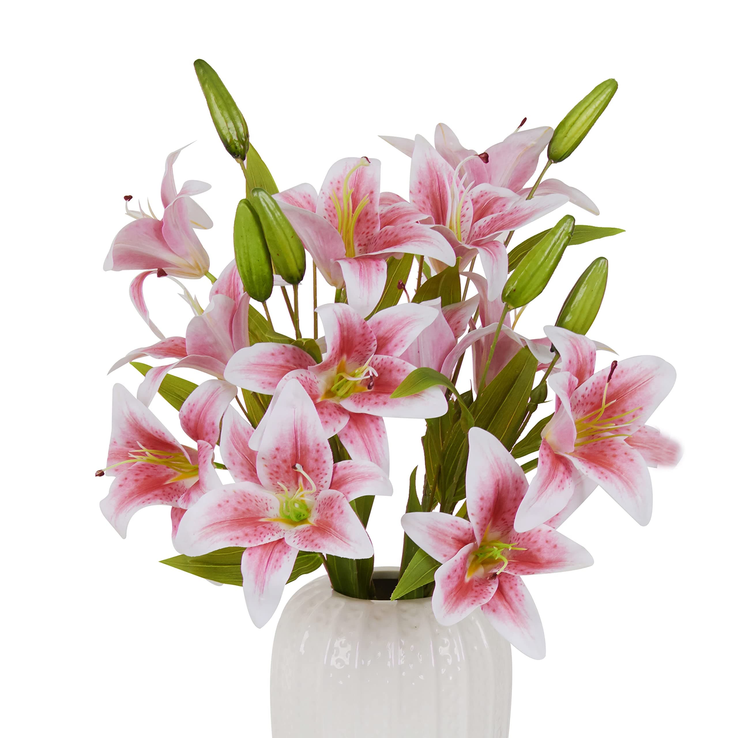 cn-Knight6pcs Artificial Lily Flowers,23 Inch Long Stem Tiger Lily Branch with 2 Full Blooms and 1 bud, Latex Real Touch Lilium Flower for Home Décor Centerpiece Wedding Bouquet,Pink