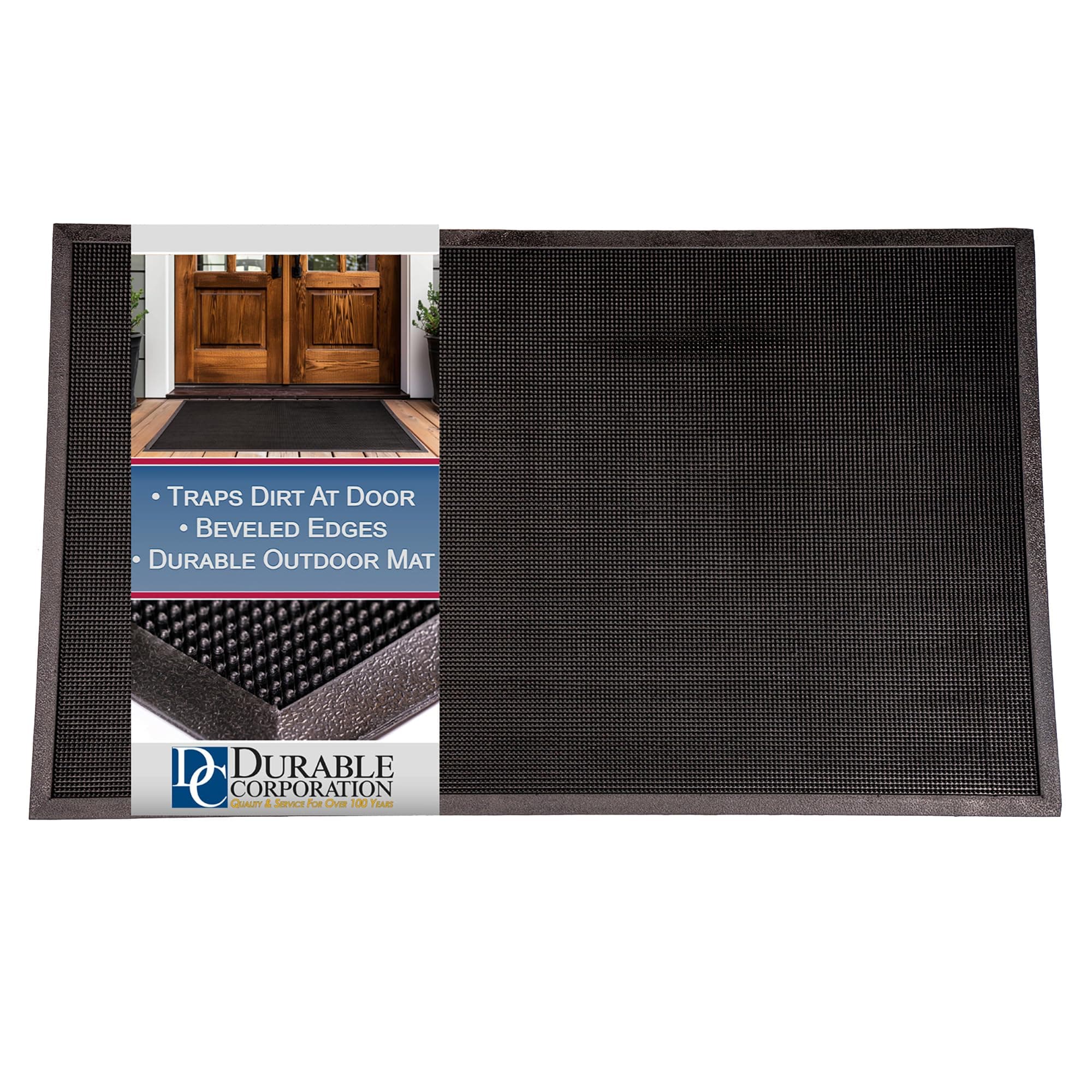 Durable Corporation Heavy Duty Rubber Fingertip Entrance Mat, for Outdoor Areas 28" Width x 46" Length x 5/8" Thickness, Black