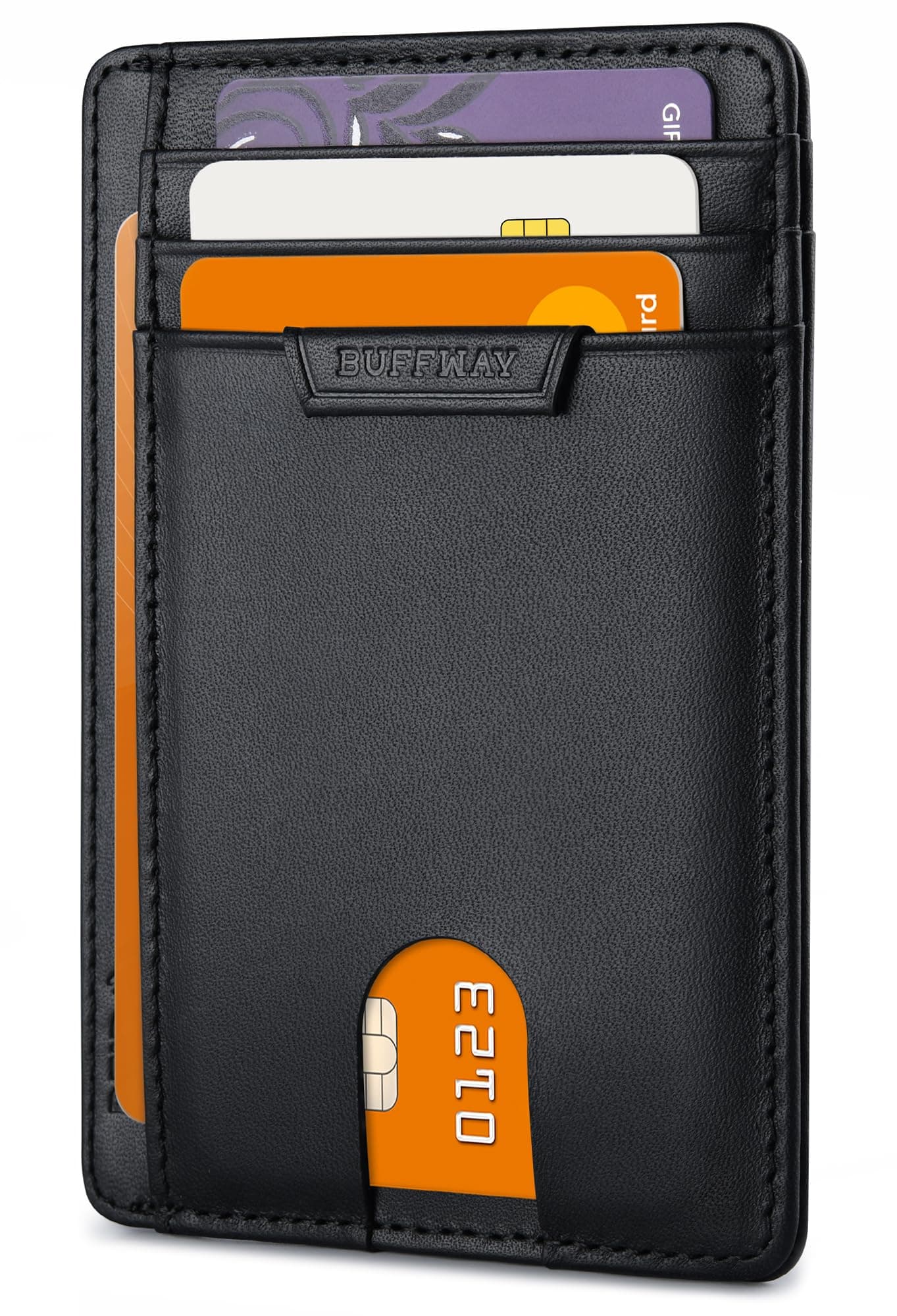 Slim Wallet for Men Women Minimalist Small Leather Front Pocket Wallets with RFID Blocking and Gifts Box - Bassa Black