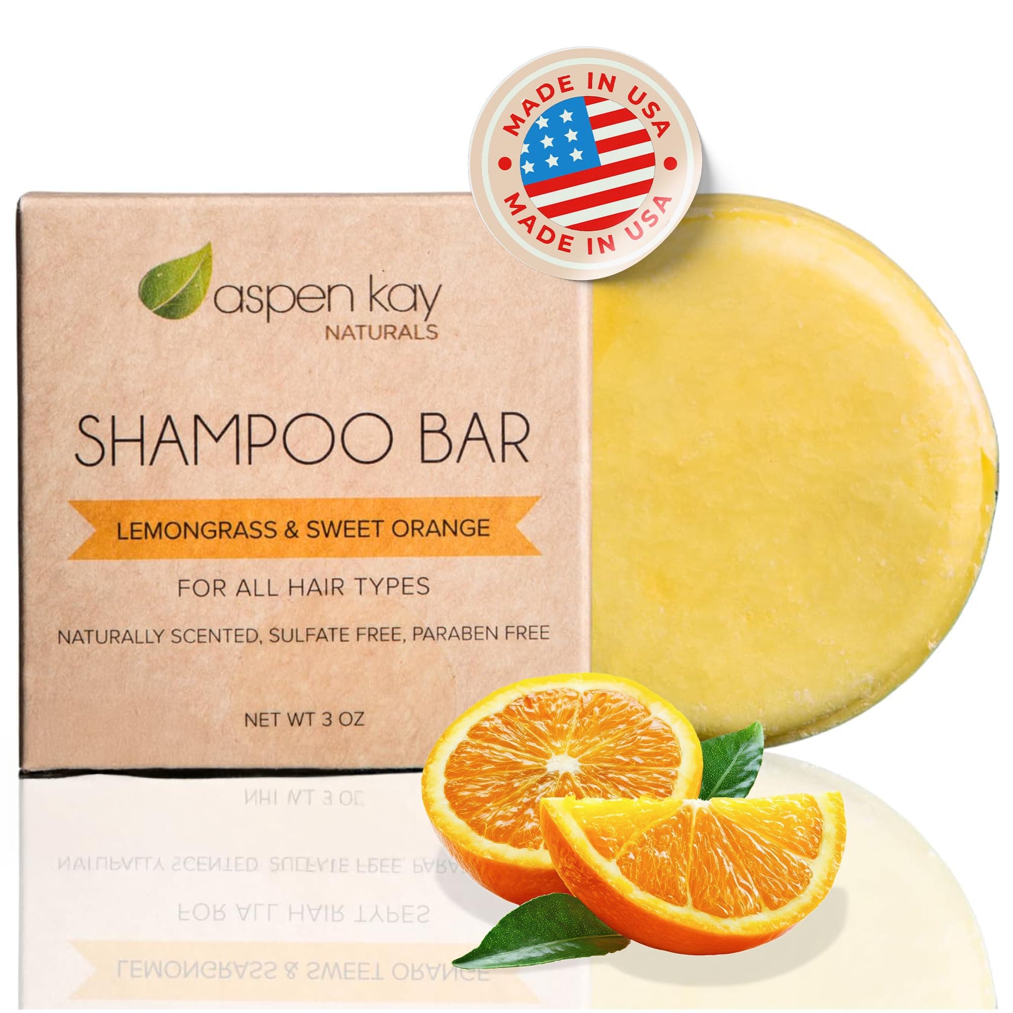 Aspen Kay Naturals Moroccan Argan Oil Shampoo Bar, Organic, Vegan, Volumizing Shampoo for Curly or Straight Hair. Citrus Scent, Paraben & Sulfate Free, Made in USA - 3 oz.
