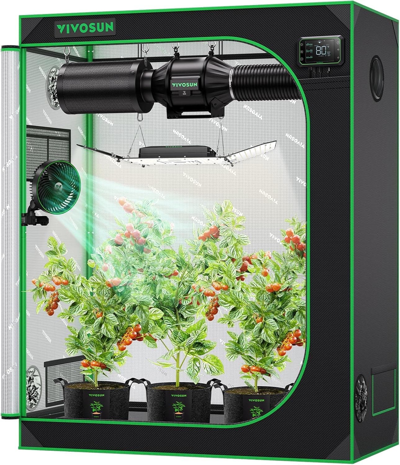 VIVOSUN Grow Tent 120x60x150 CM (48"x24"x60"), Made of Highly Reflective Mylar, with Viewing Window and Base Tray for Hydroponics and Indoor Growing, S425, Suitable for VS2000