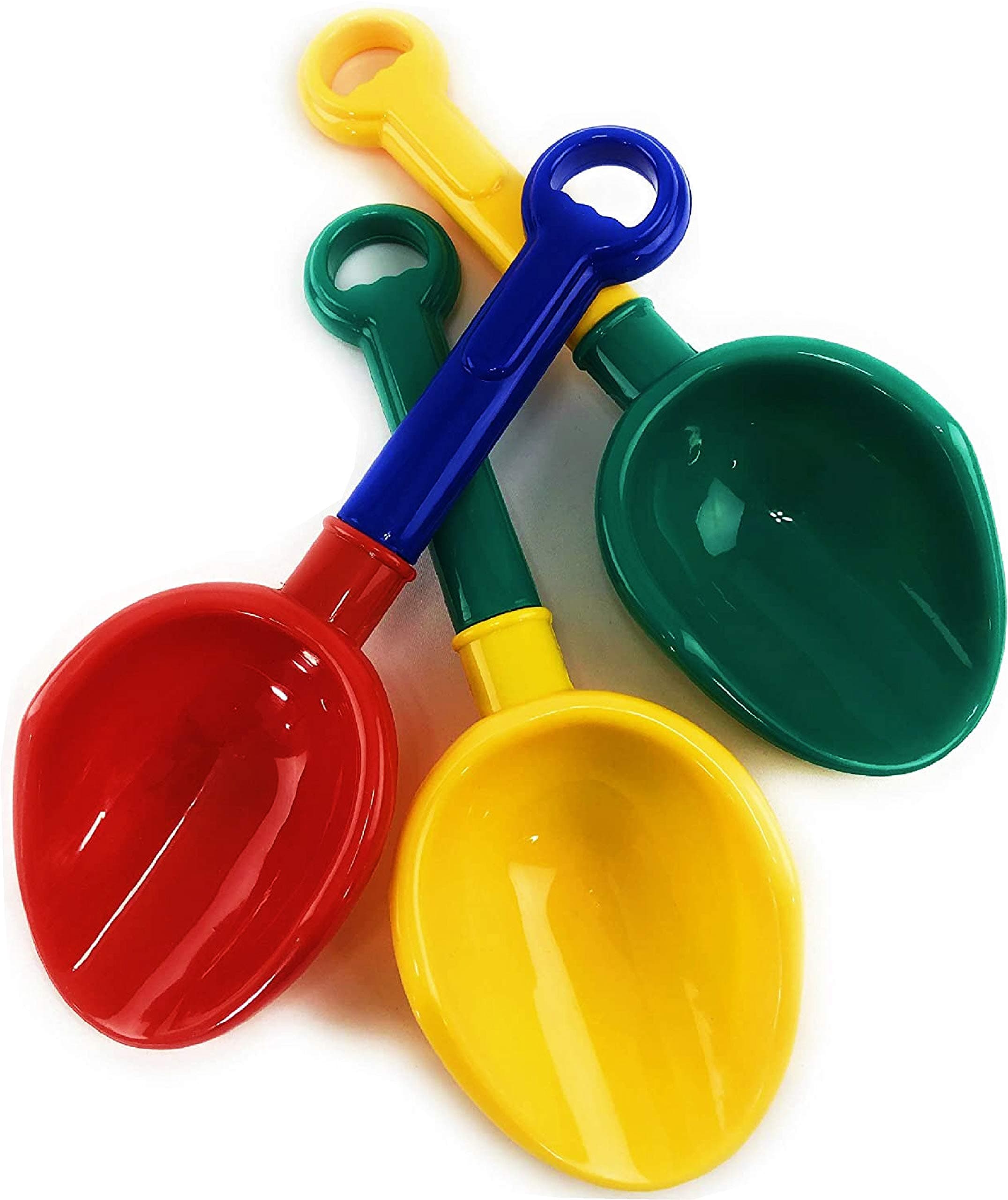 10.5" Kids Multi-Color Sand Scoop Plastic Shovels for Sand & Beach (Red/Blue, Yellow/Green & Green/Yellow) Complete Gift Set Bundle - 3 Pack