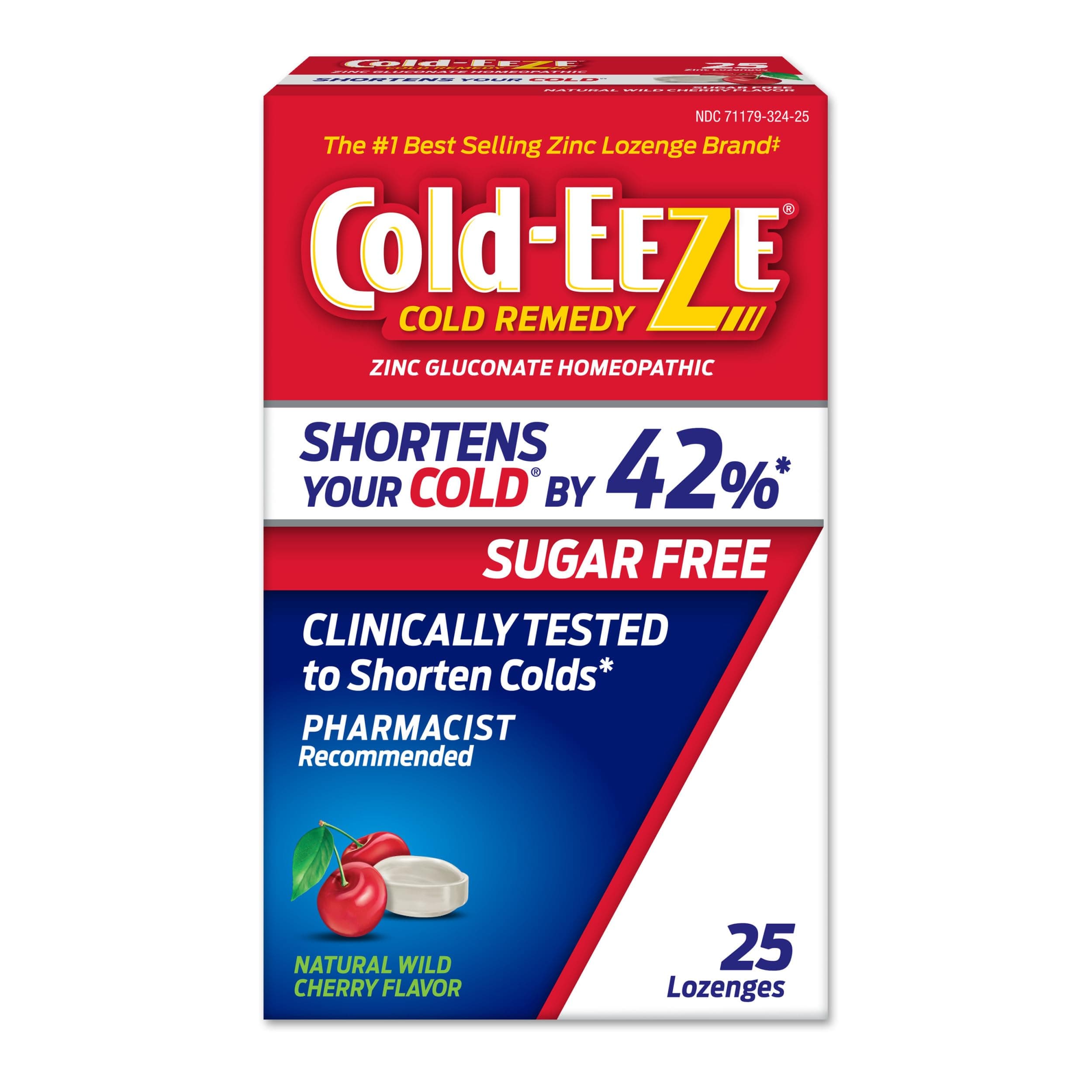 Sugar-Free, Natural Wild Cherry Zinc Lozenges, Homeopathic Cold Remedy, Shortens the Common Cold, Sore Throat, Cough, Congestion & Post Nasal Drip, 25 Ct