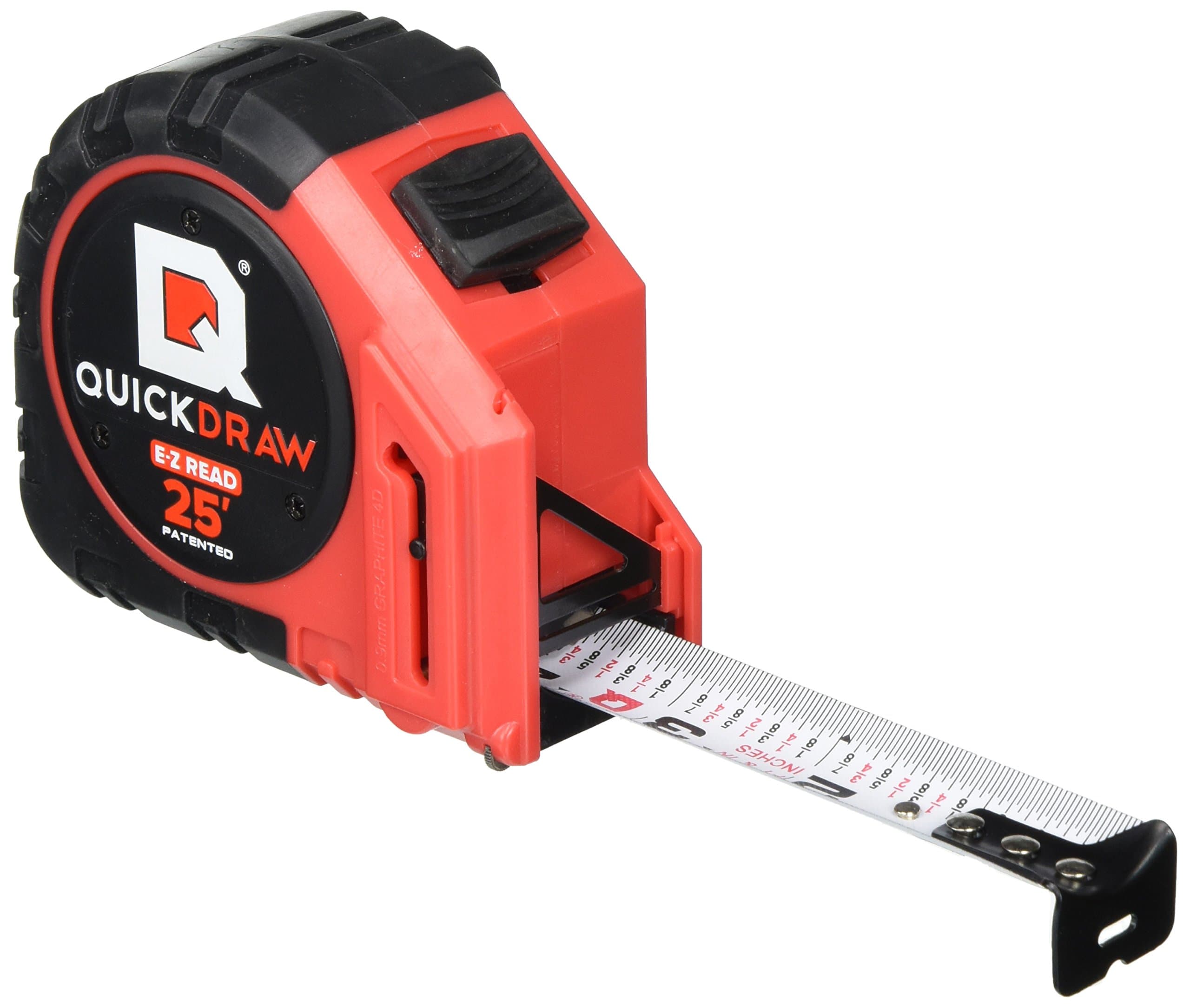 QUICKDRAW PRO Easy-Read Self Marking 25' Foot Tape Measure - 1st Measuring Tape with a Built in Pencil - Contractor Grade Steel Tape - Power Locking Tape Ruler