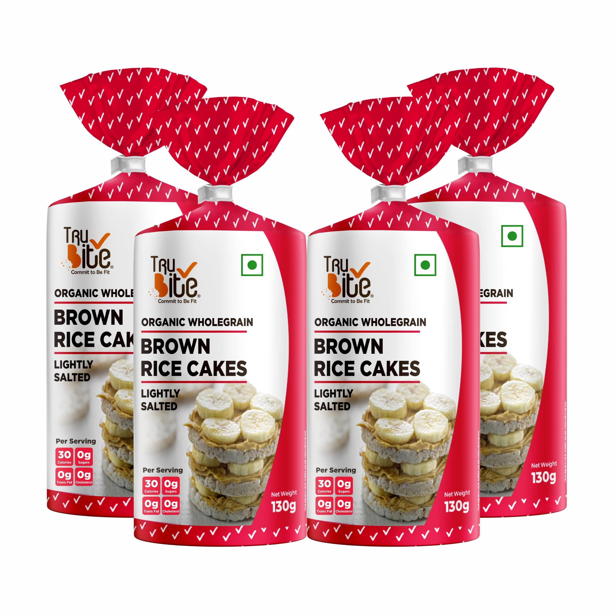Trubite Crispy Organic Wholegrain Brown Rice Cakes (Lightly Salted) (Pack Of 4) (130g x 4) |100% Natural | High In Fiber | Low In Calories | Cholesterol Free | Super Healthy