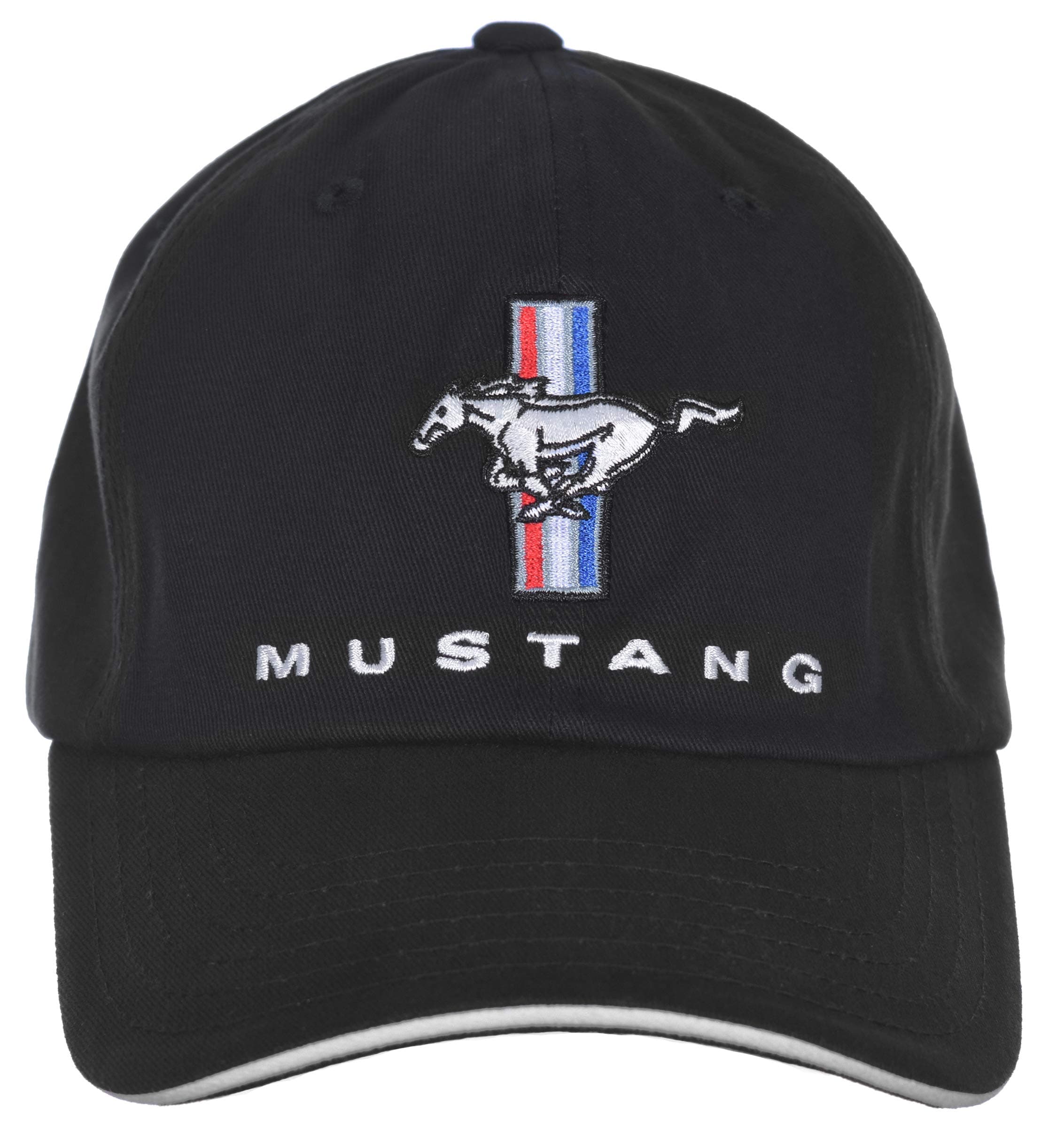 Checkered Flag Sports Men's Ford Mustang Cap Tri-Bar Pony Logo Adjustable Black Hat, Black, One size