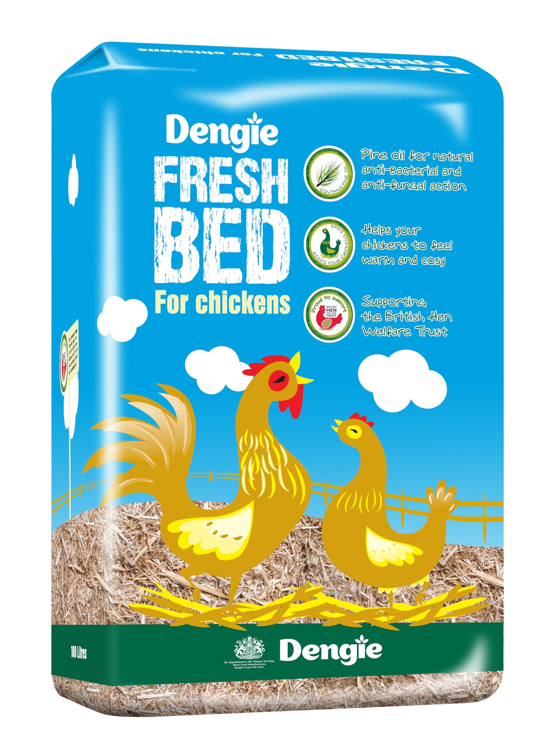 Dengie Fresh Bed for Chickens Great Value 100 Litre Bale - Chopped Dust Extracted Straw Bedding for Poultry - Includes Pine Oil - Compostable Bedding