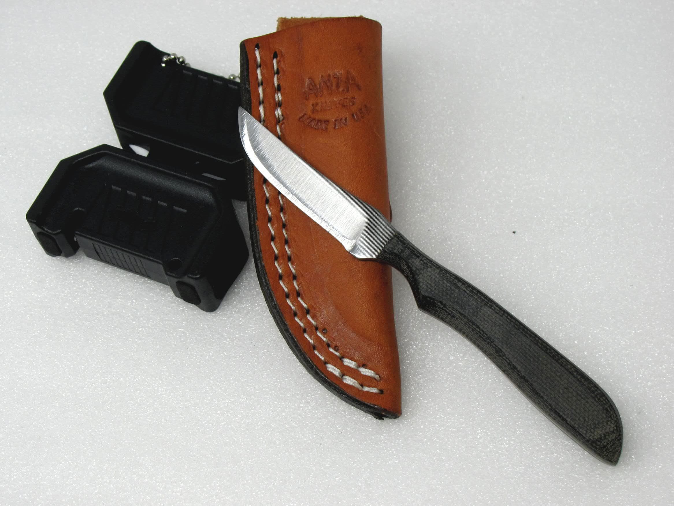 Handmade USA Anza Knives Fixed Blade Overall Length 5 3/8" Micarta Handle Bonus Walther Compact Pocket Knife Sharpener