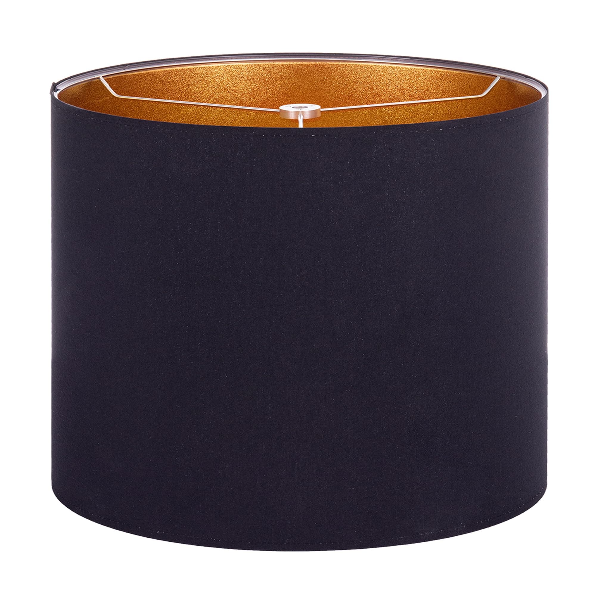 Wellmet 16"x16"x12" Assembly Required Lampshade for Table Lamp, Bedside Lamp, Floor Lamp, Fabric Drum Lampshade Classic Modern Style, Spider Fitter, Black Gold
