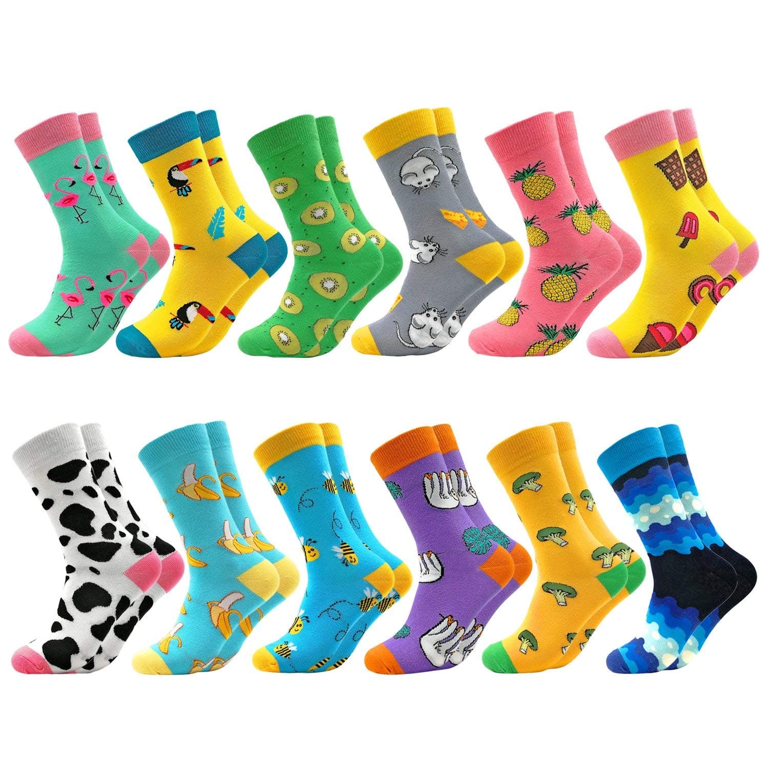 Fun Colorful Socks Patterned Funky Happy Crew Sock Combed Cotton Stockings Packs