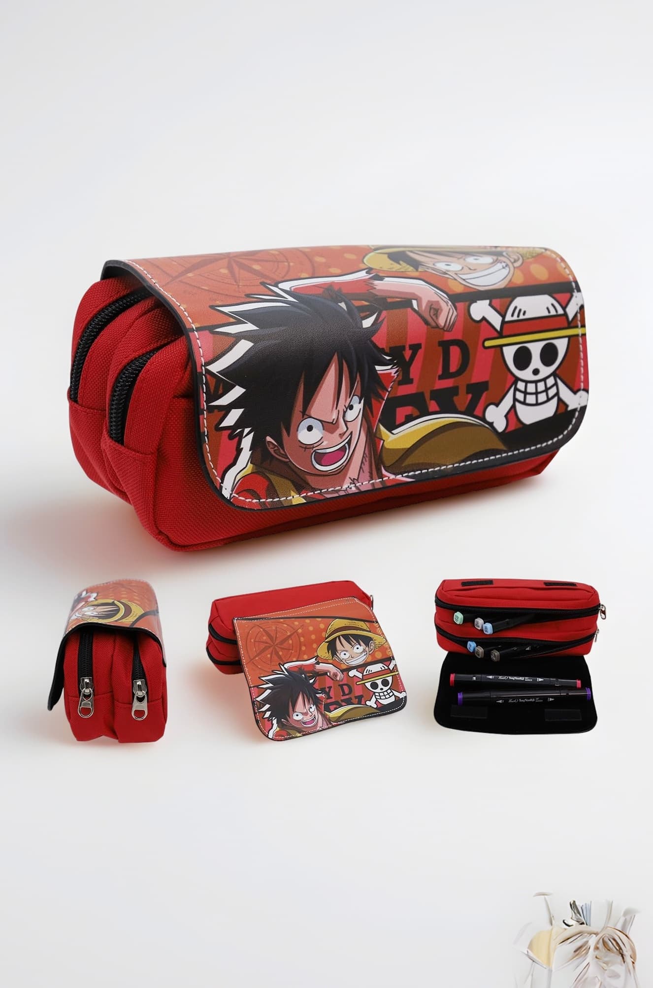 Fancyku Jujutsu Kaisen Polyester Pencil Case, Anime Pencil Pouch, Cartoon Prints Pen Pouch, Large Capacity Pu Pencil Bag Stationery Organizer, Students Gift Children's Day Gift School Gift (Black)