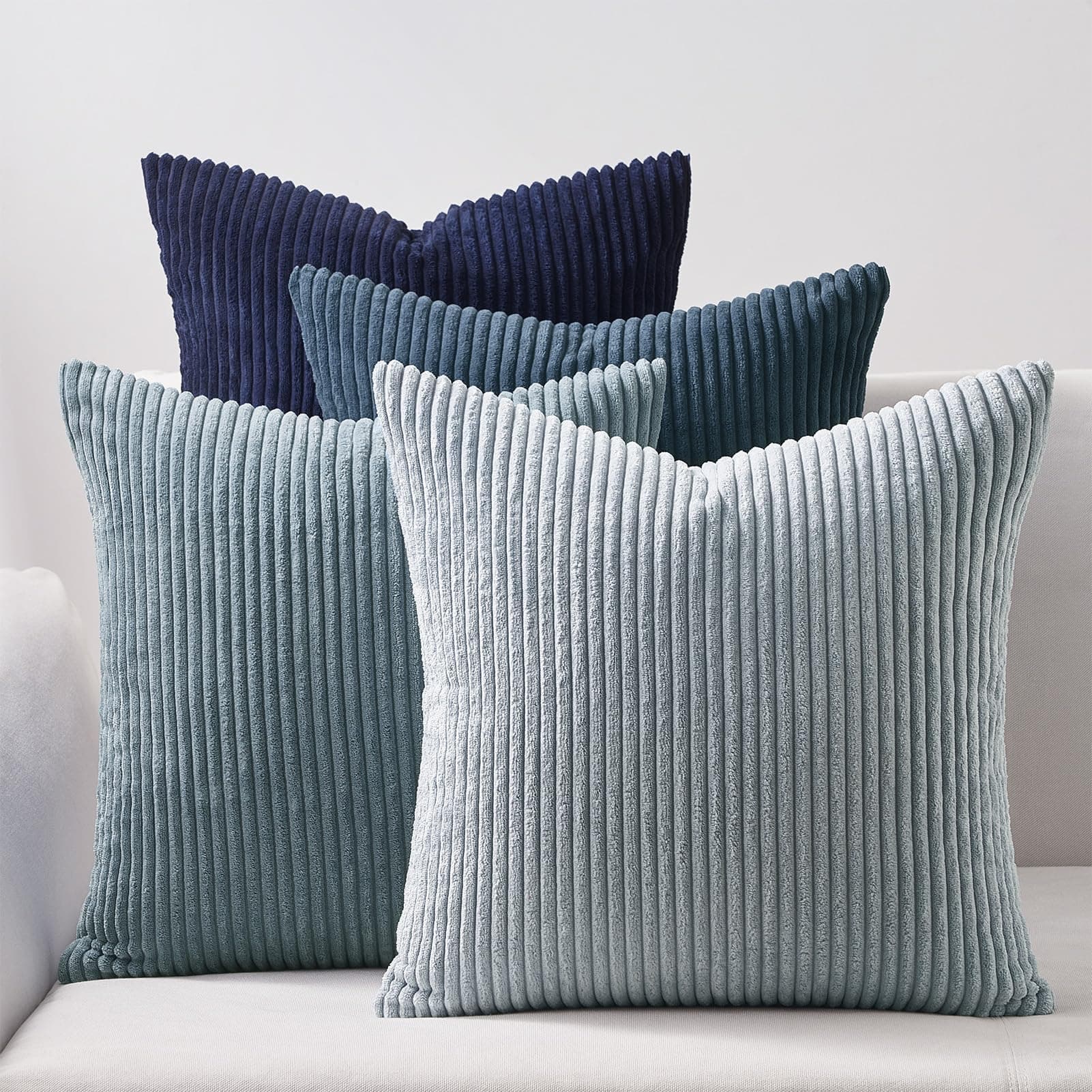 Topfinel Cushion Cover, 50 x 50 cm, Blue, Set of 4, Corduroy Cushion Covers, Decorative Cushion Cover, Sofa Cushion, Decorative Cushion for Sofa, Bedroom, Living Room, Balcony, Children, Fluffy Colour
