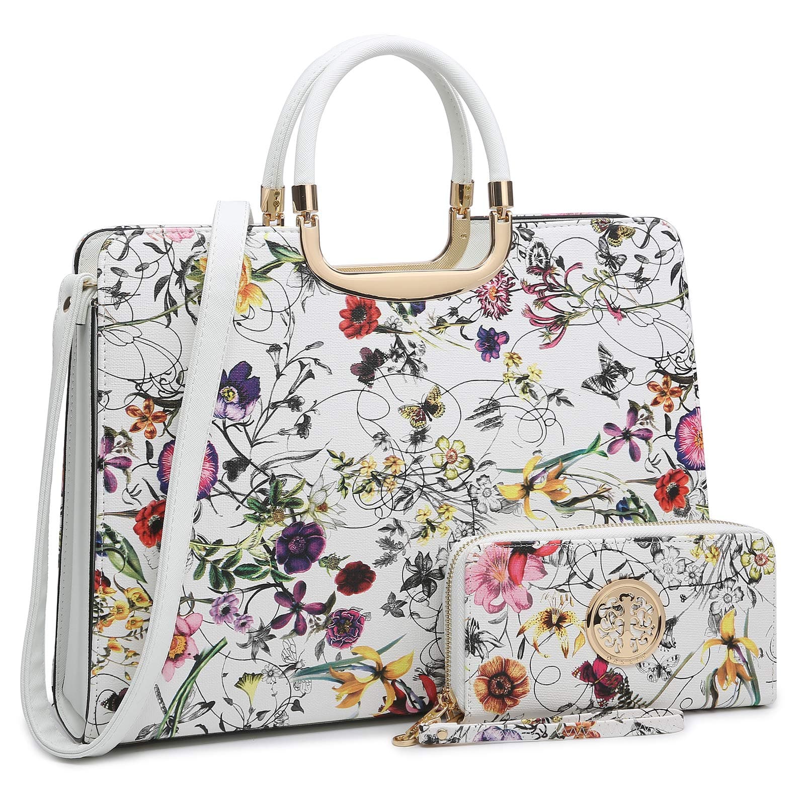 DaseinDesigner Purse Flower Satchel Handbag PU Leather Purse Top Handle Handbags (XL2828 2PCs- White Flower)