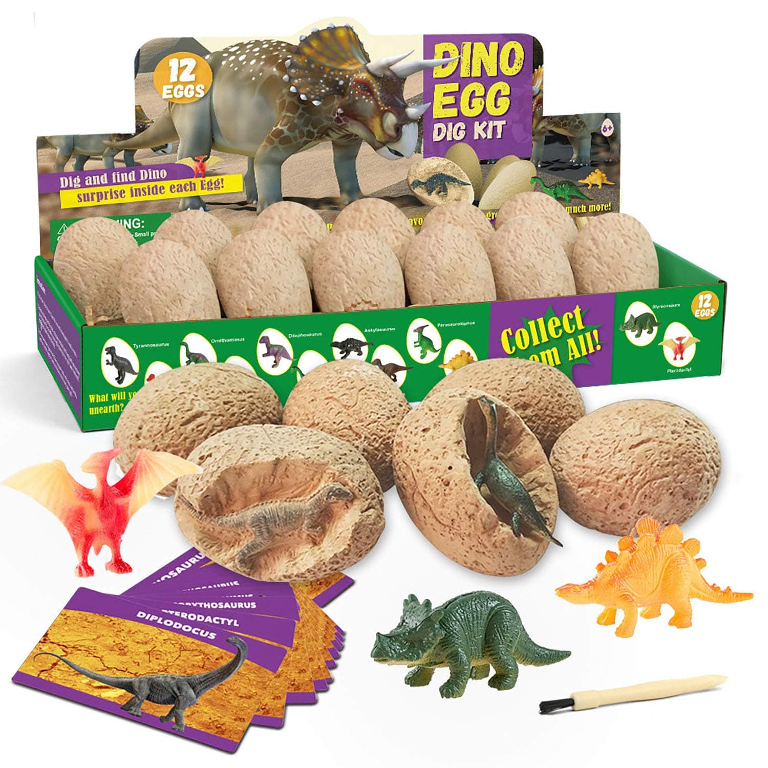 XXTOYS Dino Egg Dig Kit, Dig a Dozen Dinosaur Eggs Excavation Kits with 12 Unique Dinosaur Toys, Dinosaur Dig for Kids, Easter Party Archaeology Paleontology Educational Science STEM Gift