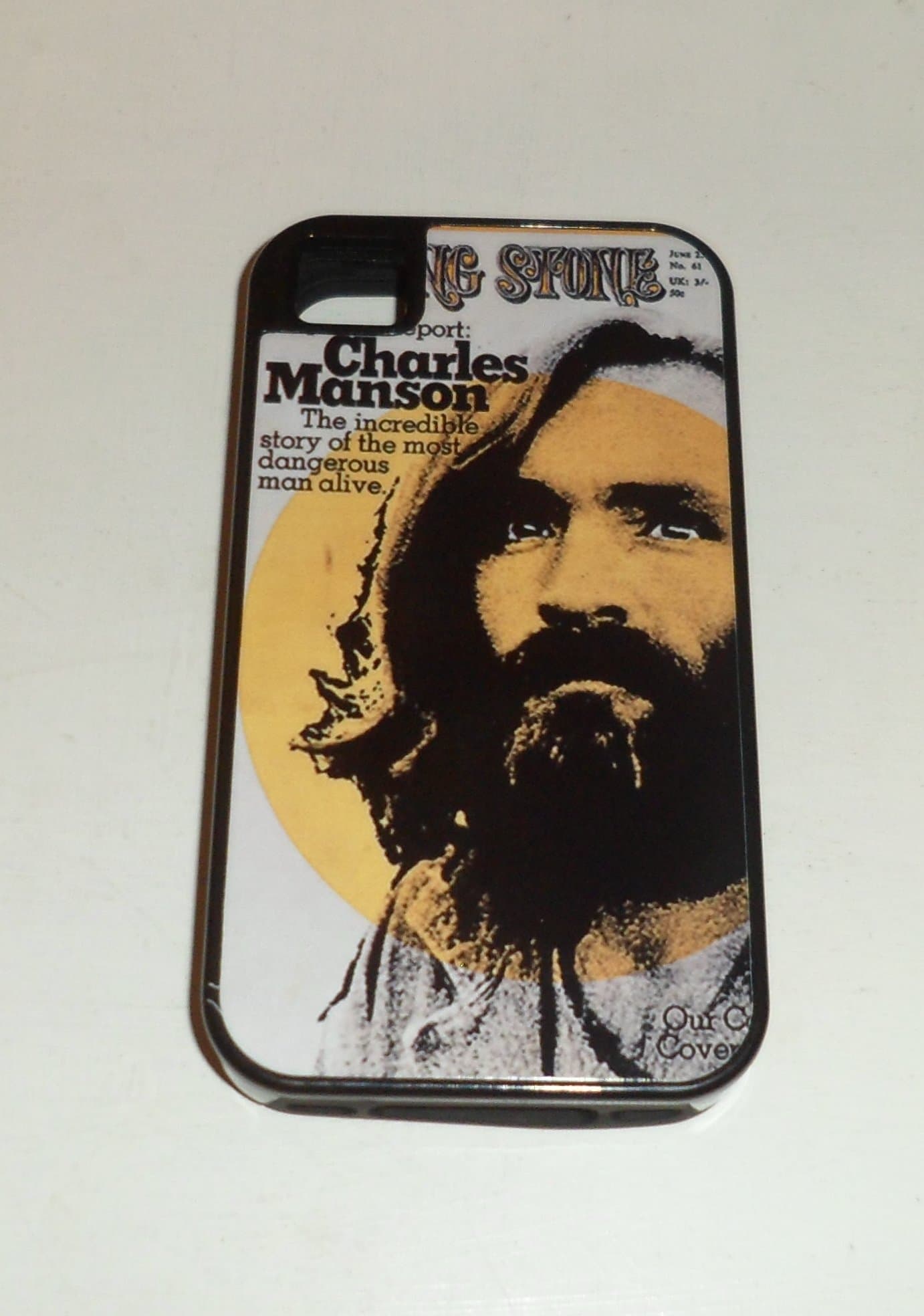 CHARLES MANSON iPHONE 4 4S HEAVY DUTY BLACK RUBBER PROTECTIVE CELLPHONE CASE