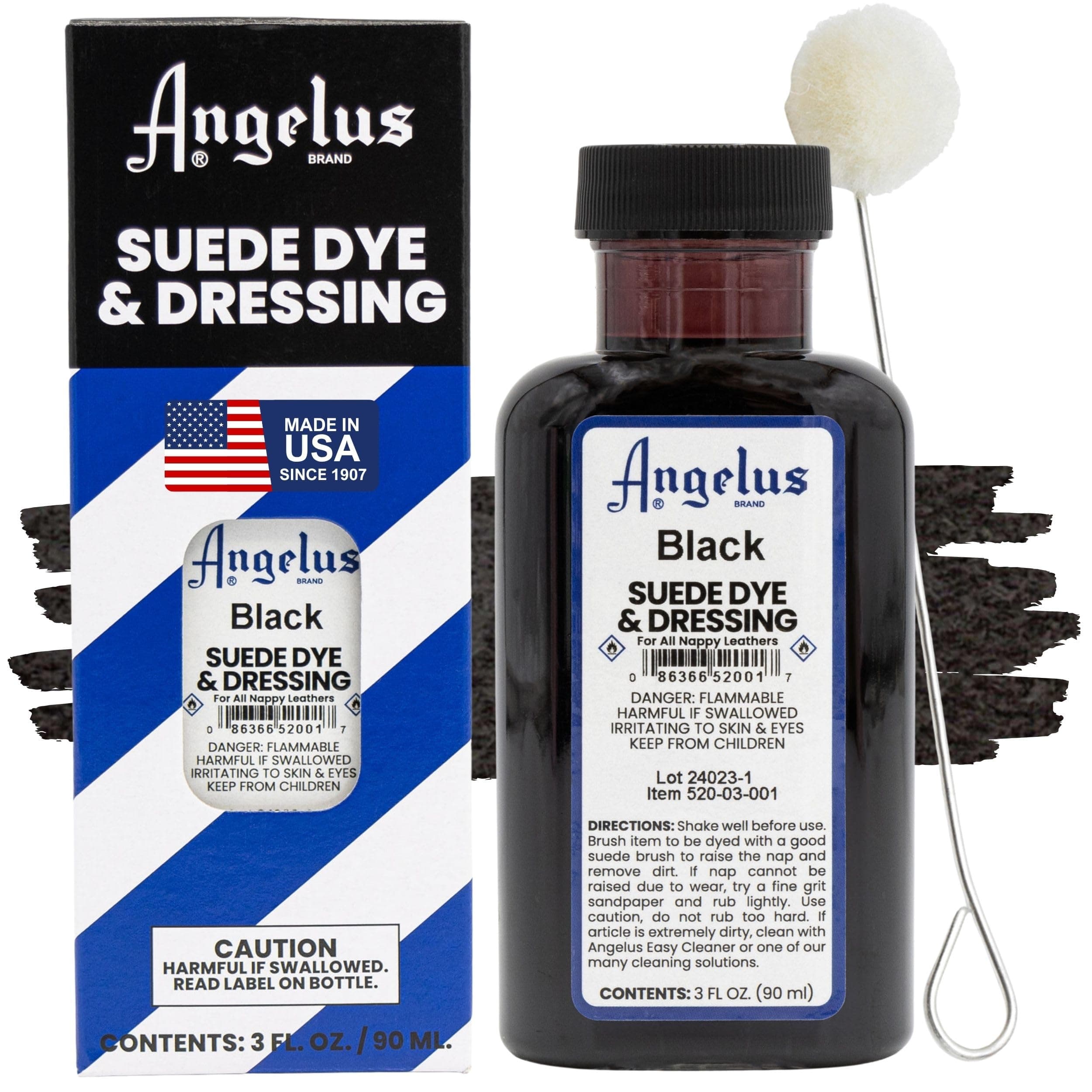 Angelus Suede Dye - Black - 3 oz Premium Liquid Dye for Suede, Nubuck, and Nappy Leather