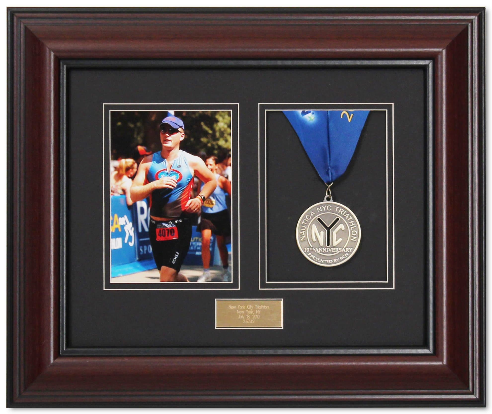 Aeiniwer Victory Marathon and Triathlon Photo and Finishing Medal Framing Kit - Library Mahogany