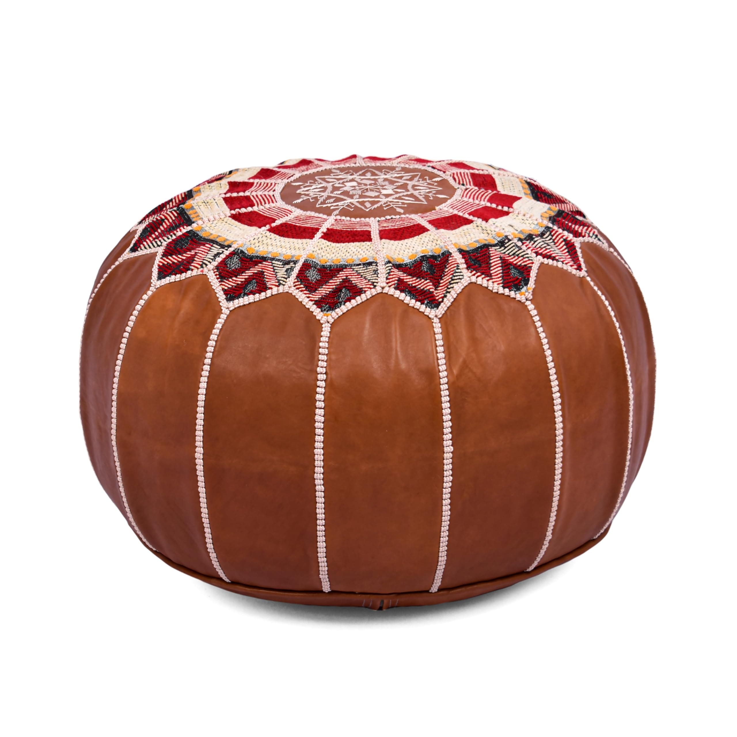 Marrakesh Gallery Bohemian Unstuffed Moroccan Pouf Ottoman, Round Ottoman Foot Rest, Handmade Bean Bag with Large Storage - Cover Floor Chair for Living Room, Bedroom - Ideal as Wedding Gifts