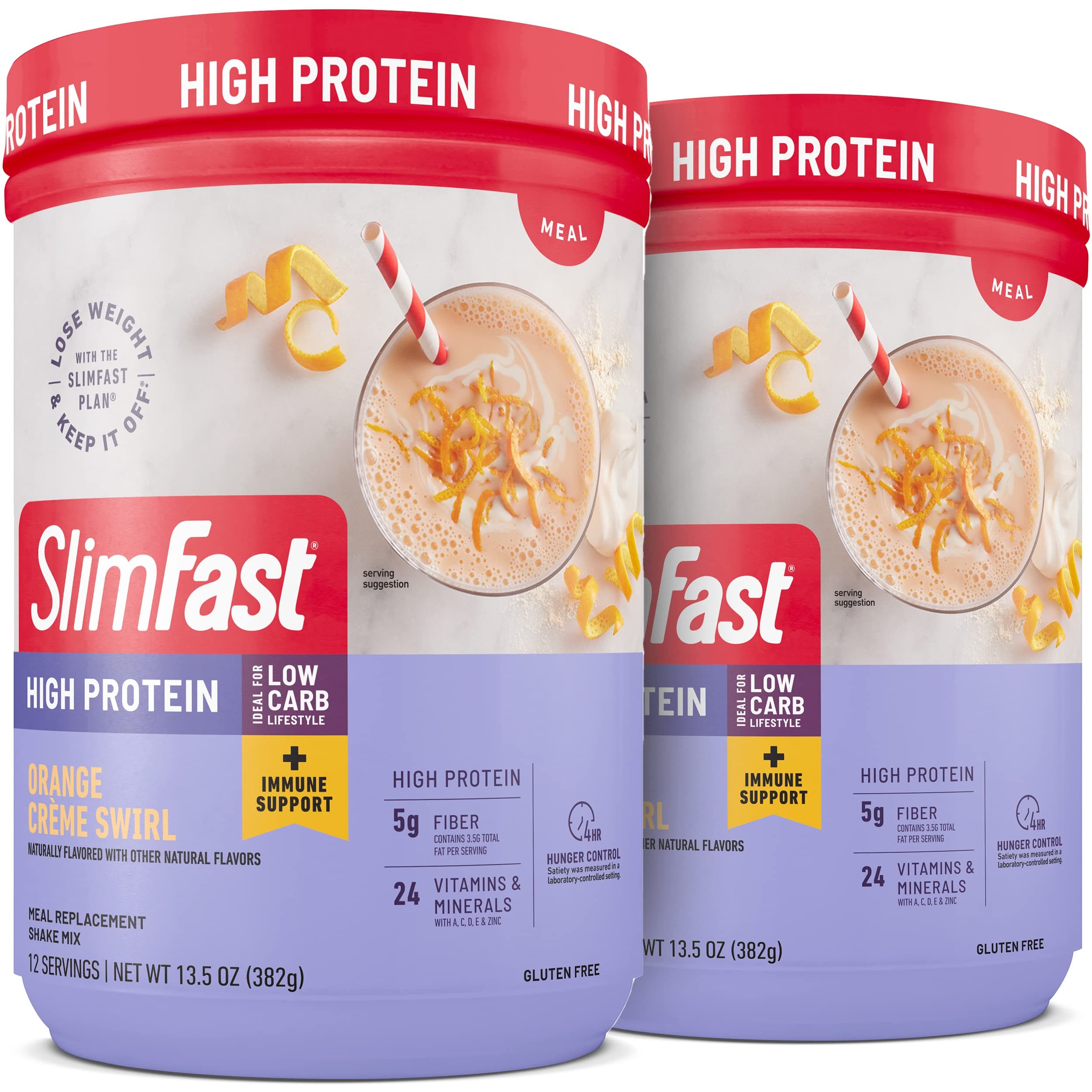 SlimFast Meal Replacement Smoothie Mix, Orange Cream Swirl, Immunity High Protein Powder, 12 Servings (Pack of 2)