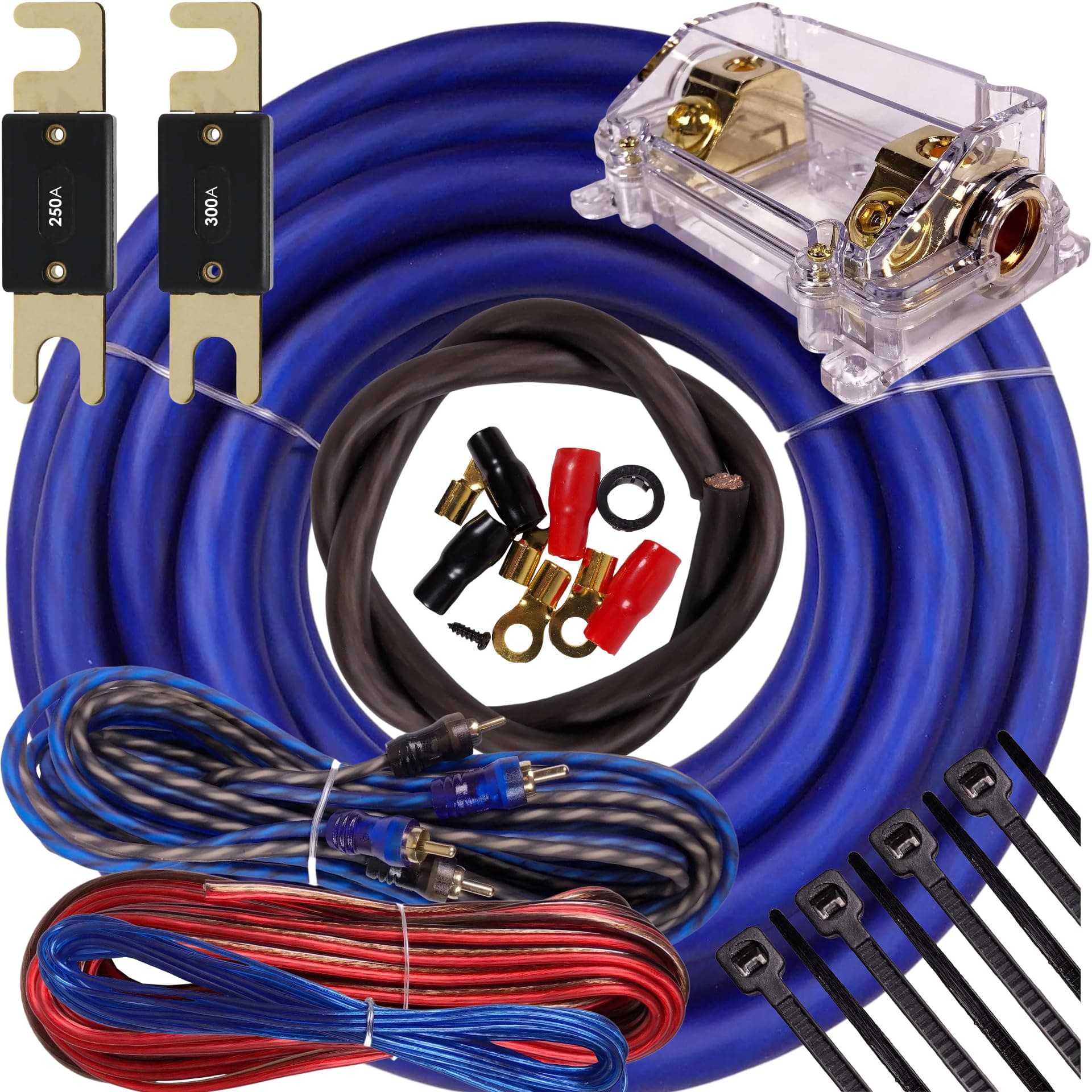 Complete Gravity Elite 0 Gauge Amp Kit Amplifier Install Wiring 0 Ga Wire 5000W to 8000W - Ultra Soft Wire - S1 Kit Blue - for Installer and DIY Hobbyist - Perfect for Car/Truck/Motorcycle/RV/ATV