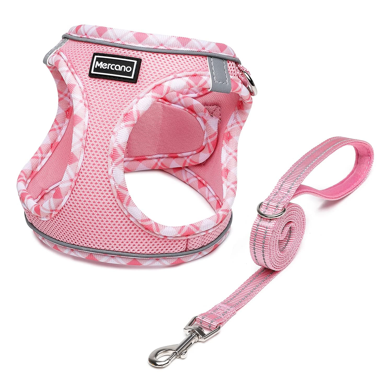 Soft Mesh Dog Harness and Leash Set, No-Chock Step-in Reflective Breathable Lightweight Easy Walk Vest Harnesses with Safety Buckle for Small Dogs, Cats (Pink, S)