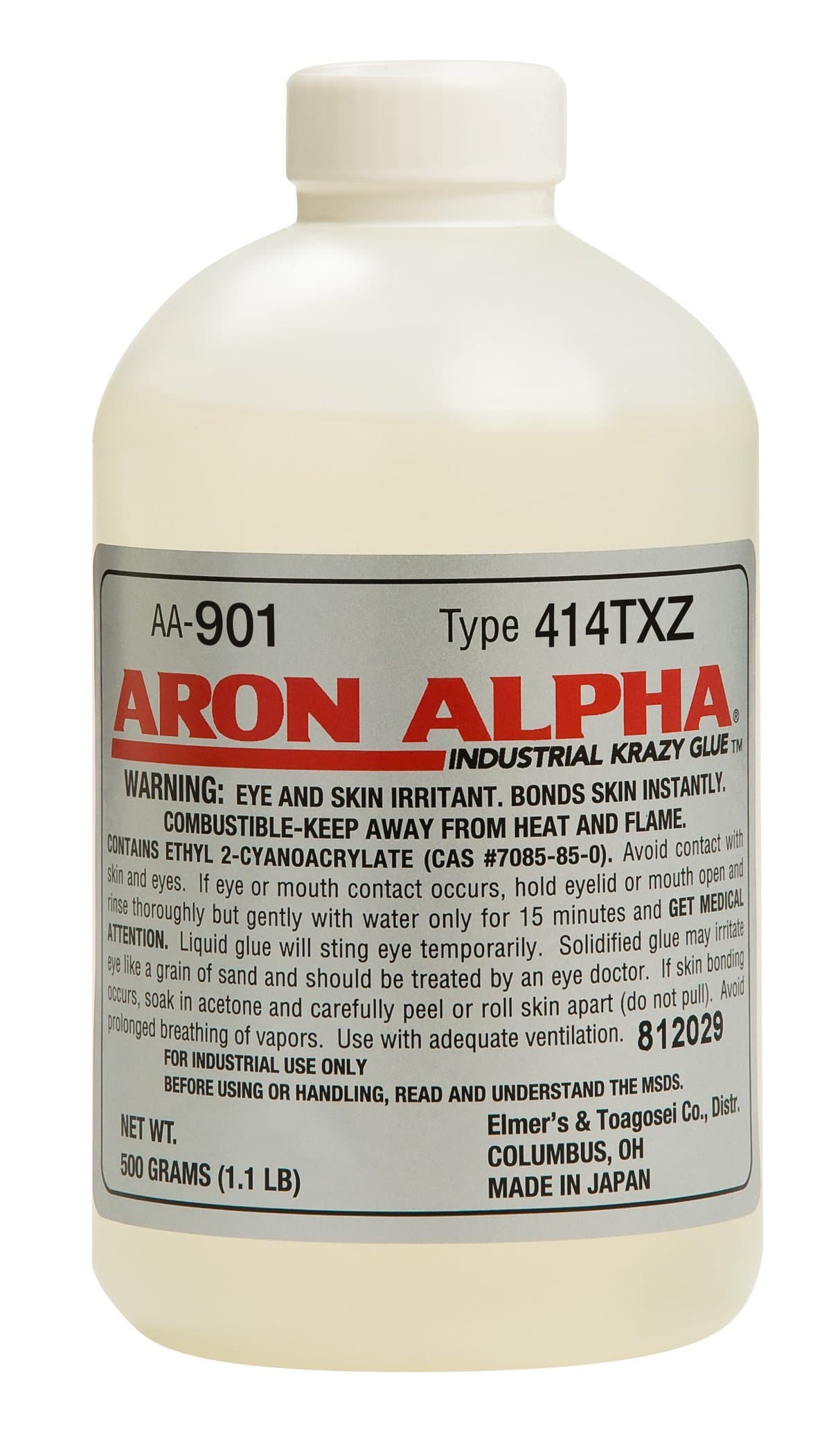 Aron Alpha 414TXZ (6,000 cps) High Heat (250 F) and Impact Resistant Instant Adhesive 500 g (1.1 pound) Bottle