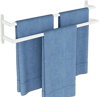 Double Towel Bar, 24Inch Towel Rack for Bathroom, Stainless Steel Double Bath Towel Bar, Wall Mounted Towel Holder, Double Towel Rod Towel Rail Hanger for Bathroom Wall, Kitchen (White)