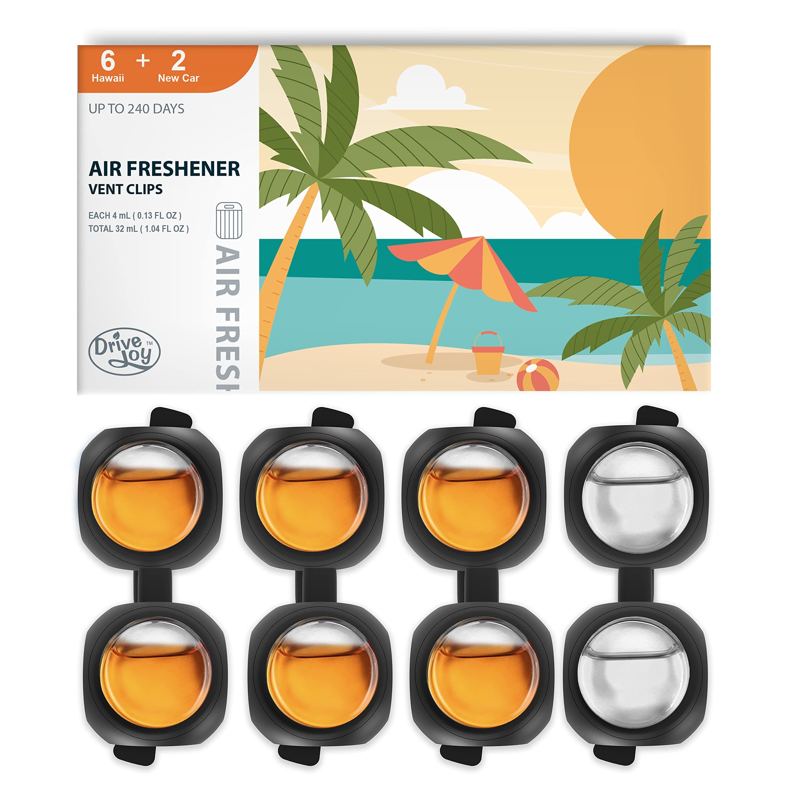 Car Air Freshener Vent Clips, 8 PK, 6 Hawaiian, 2 New Car, Car Fresheners for Men Women, Up to 240 Days, Natural Odor Eliminator