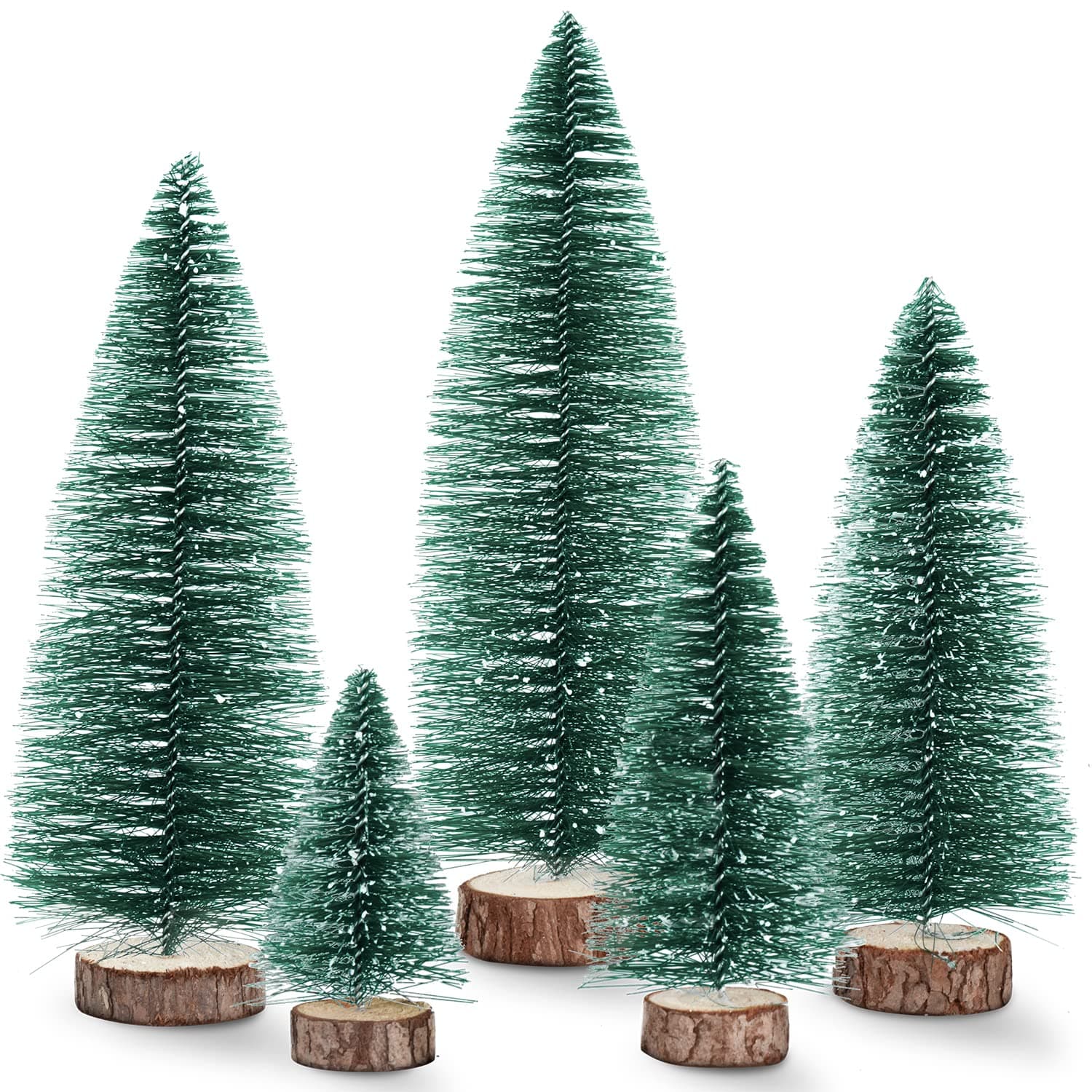 5 Pieces Artificial Mini Christmas Sisal Snow Frost Trees, Bottle Brush Trees Plastic Winter Snow Ornaments Tabletop Trees for Christmas Party Home Decoration