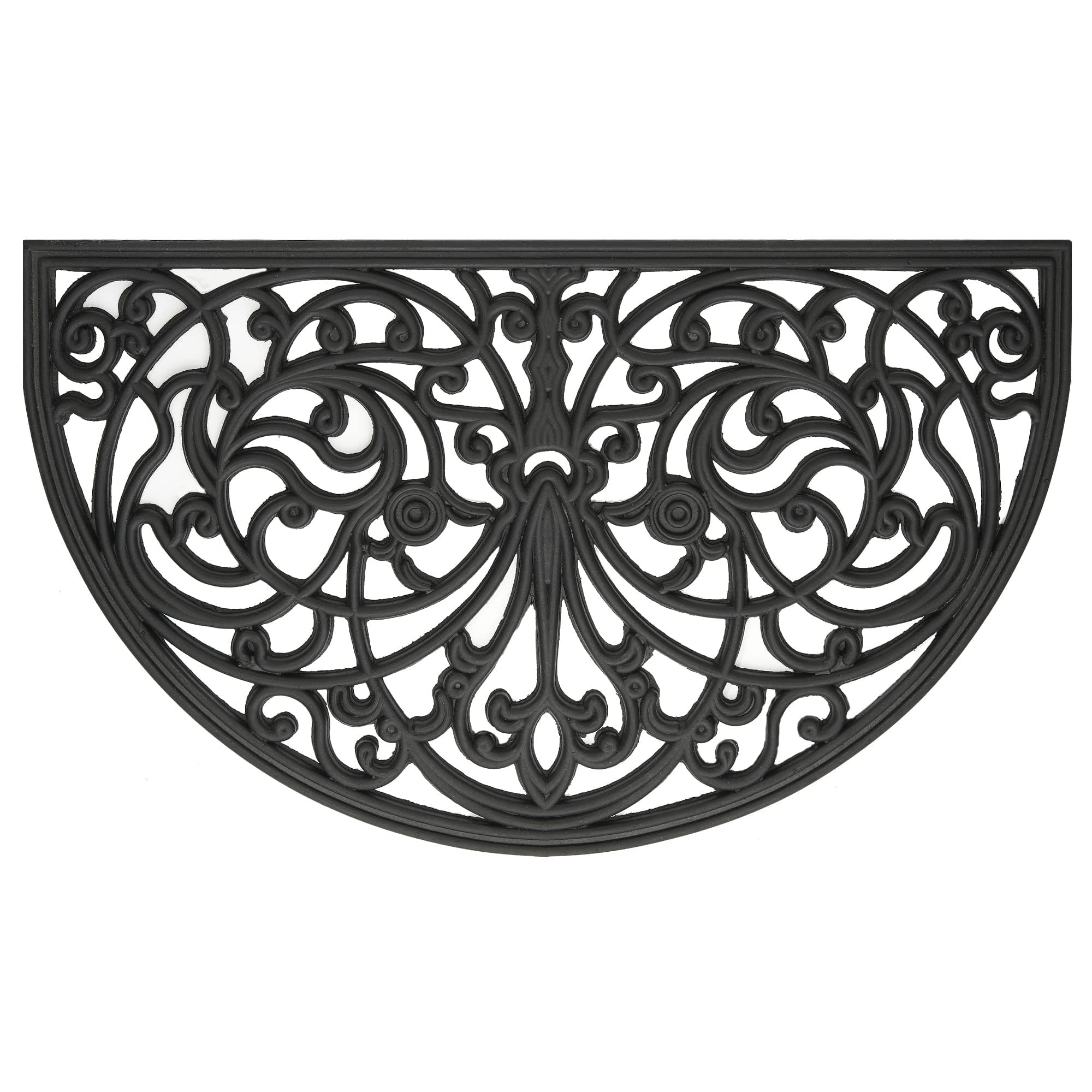 Wrought Iron Rubber Door Mat, Ironworks - 18 Inch Width, 30 Inch Length - Durable, Easy to Clean & Decorative Outdoor Welcome Mats - Heavy Duty for All Weather - Doormat Traps Dirt, Debris, & Mud