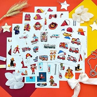 BulbaCraft Firefighter Stickers for Kids, 100Pcs Vinyl Decals, Waterproof, Reusable, Party Favors, School Supplies, Fire Truck Theme, Unisex