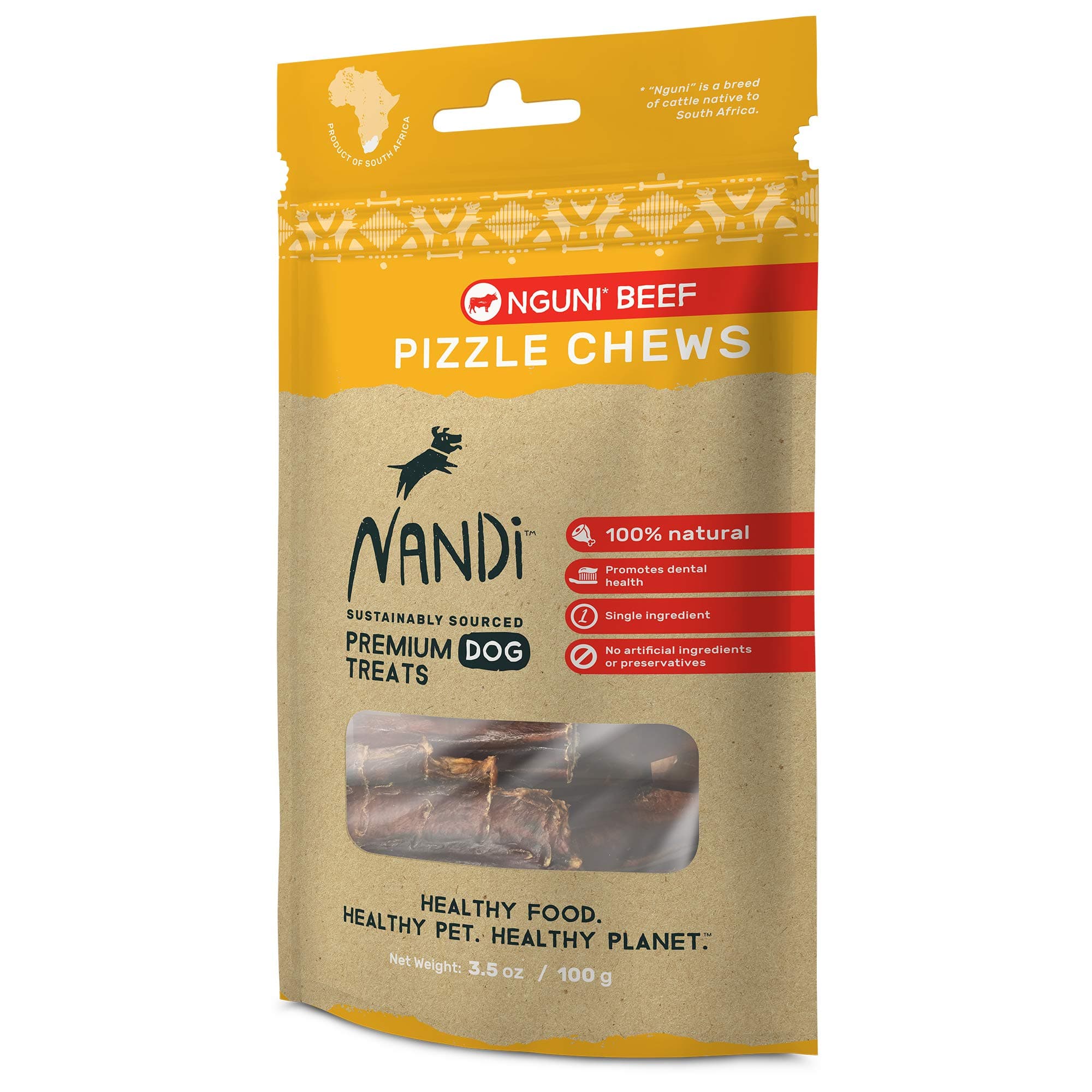 Nandi All-Natural South African Tendon Chews Dog Treats, 3.5 oz - Single Ingredient, Grain Free, Sustainably Sourced, Nutrient Rich (Nguni Beef Pizzle, 3.5 oz)