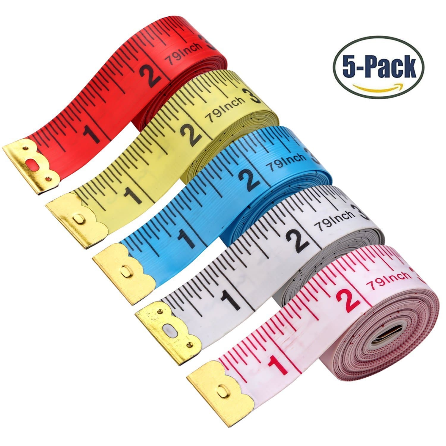 5 Pack Body Measuring Ruler Sewing Tailor Tape Measure Soft Flexible 79 Inch /200 CM Colourful by LYSM