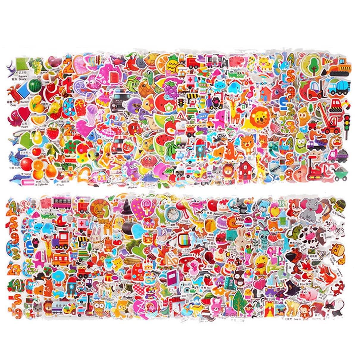 1800+(36 Sheets) 3D Puffy Stickers for Kids & Toddlers Variety Pack Cute Resuable Sticker for Boys Girls Puffy Small Stickers Sheets Including Animals, Letters, Numbers, Dinosaurs, Cars and More