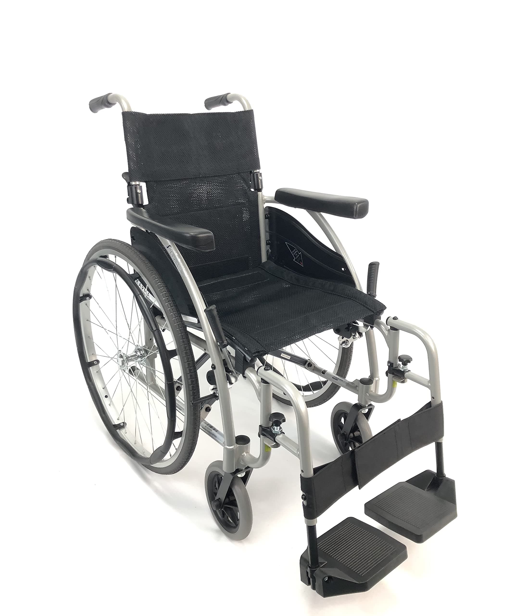Karman 25 lbs Ergonomic Wheelchair with Removable Footrest, 16" Silver