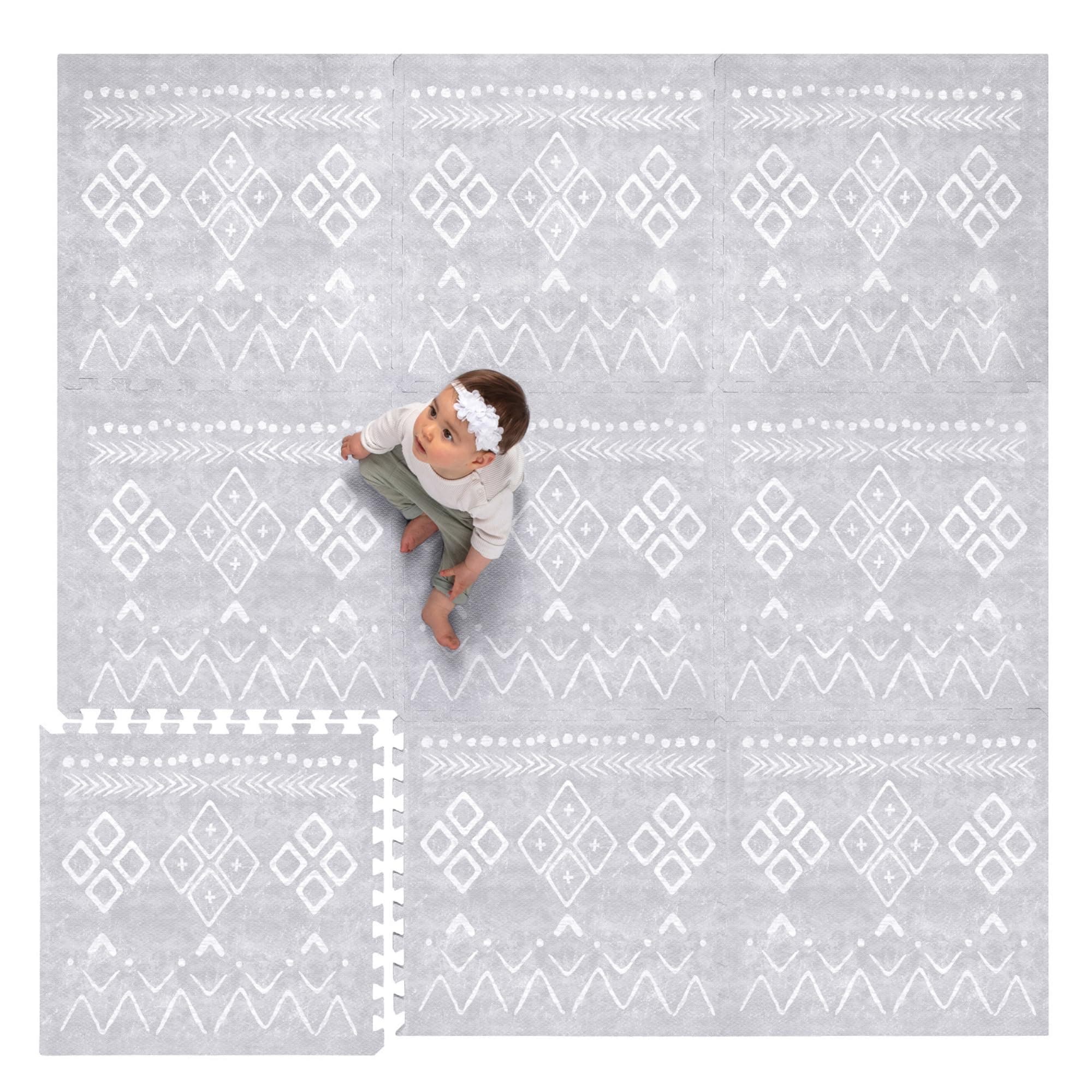 Lillefolk Baby Play Mat for Floor – 6x6ft Gray | Soft Non Toxic Premium EVA Foam Tiles for Tummy Time, Crawling & Playroom – Waterproof for Hard Floors Mat for Babies & Toddlers (9 Tiles)