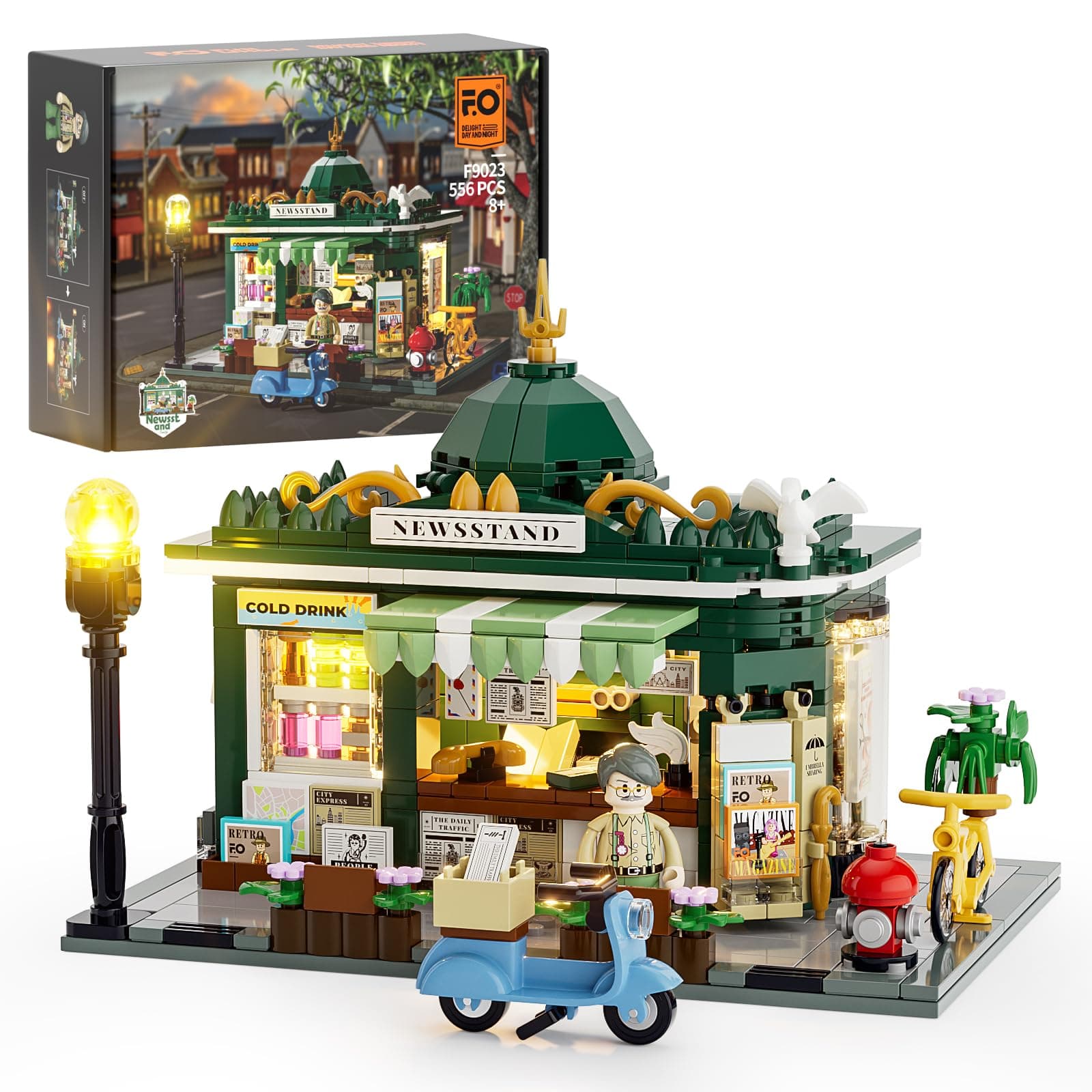 Newsstand Lighting Building Bricks Set - City Town Life Newsstand LED Light Construction Building Model Set 556 Pcs for Adults and Teen