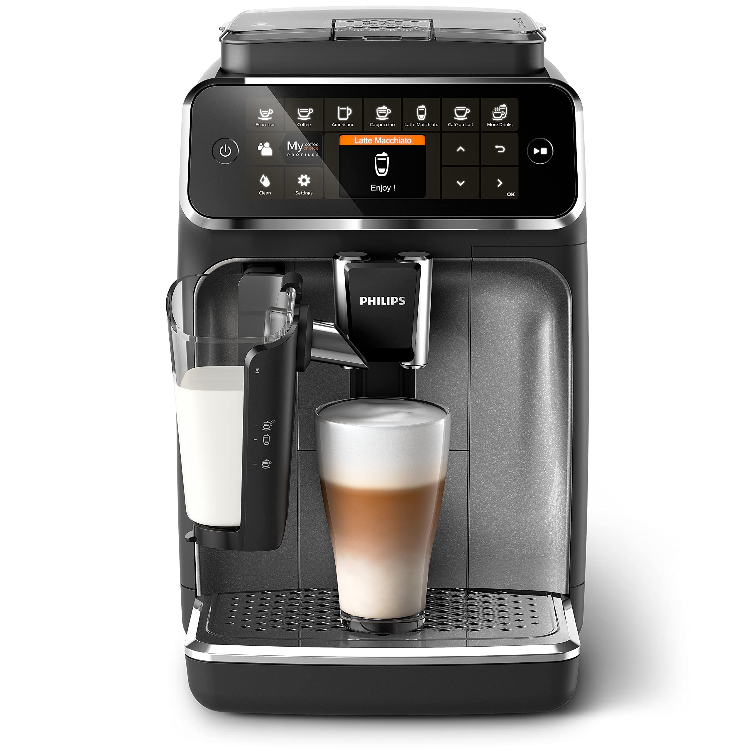 Bean-to-Cup Espresso Machine - LatteGo Milk Frother, 8 Coffee Variaties, Intuitive Display, Black (EP4346/70)