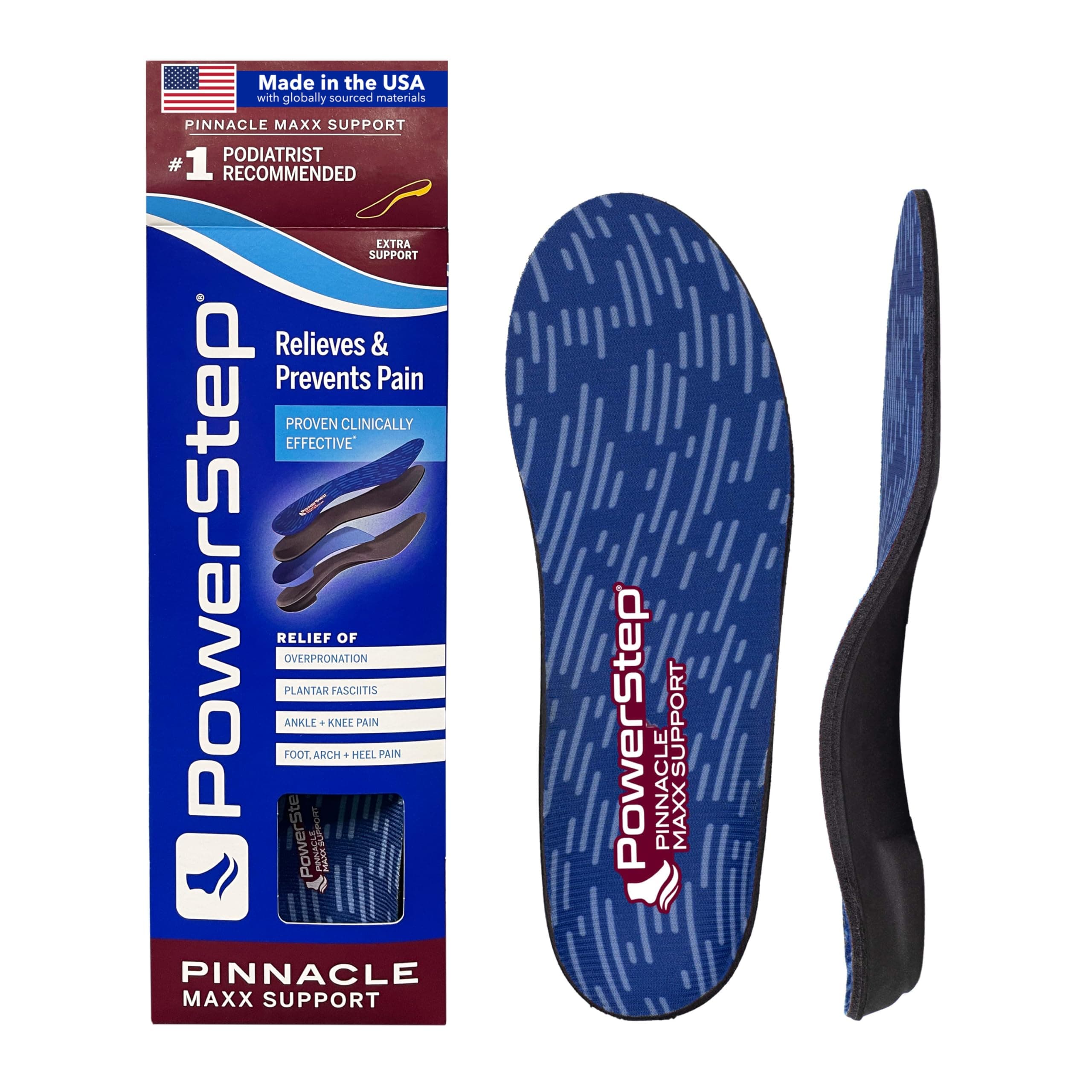 Pinnacle Maxx Orthotic Insoles, Maximum Stability & Comfort, Firm & Flexible Angled Heel, Flat Feet & Overpronation, Heavy Duty Shoe Inserts for Men & Women, Made in USA