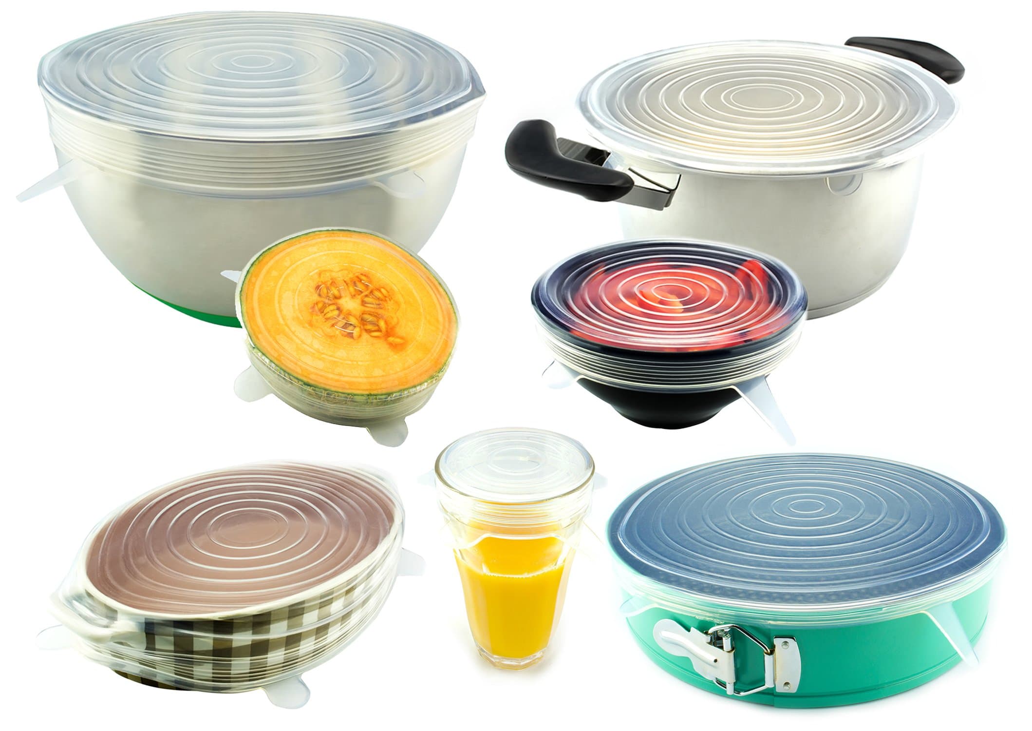 Sandford FRESH Silicone lid, flexible & elastic I The elastic alternative to cling film & aluminium foil, environmentally friendly & reusable I 7-piece set for cans, bowls, mugs etc.