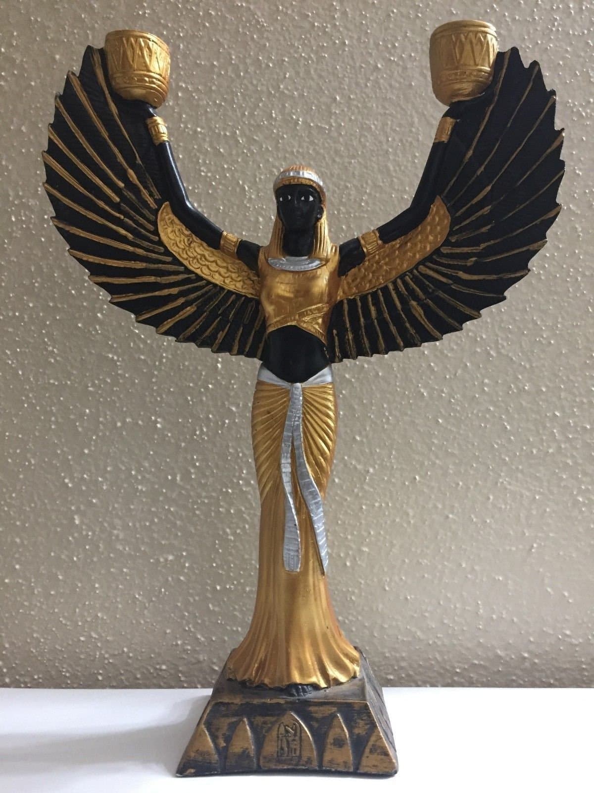 Large Gold carved Ancient Egyptian Statue Winged Goddess Isis for Protection