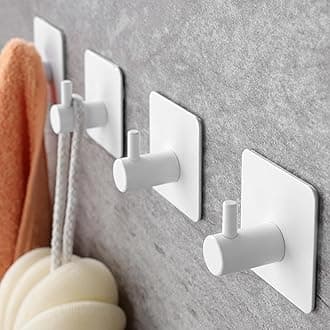 YIGII Adhesive Hooks - Towel Hook Heavy Duty Wall Hooks Stick on for Hanging Robe/Coat in Bathroom, Bedroom, SUS-304 Stainless Steel White 4 Packs