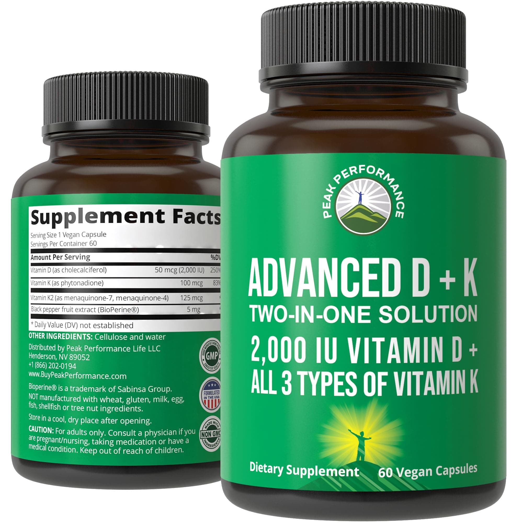 Advanced Vitamin D 2000 IU + All 3 Types of Vitamin K by . Vitamin D3 and Vitamin K2 MK-7 (MK7) K2 MK4 K1 Supplement 60 Small & Easy to Swallow Vegetable Capsules/Pills (2000 IU)