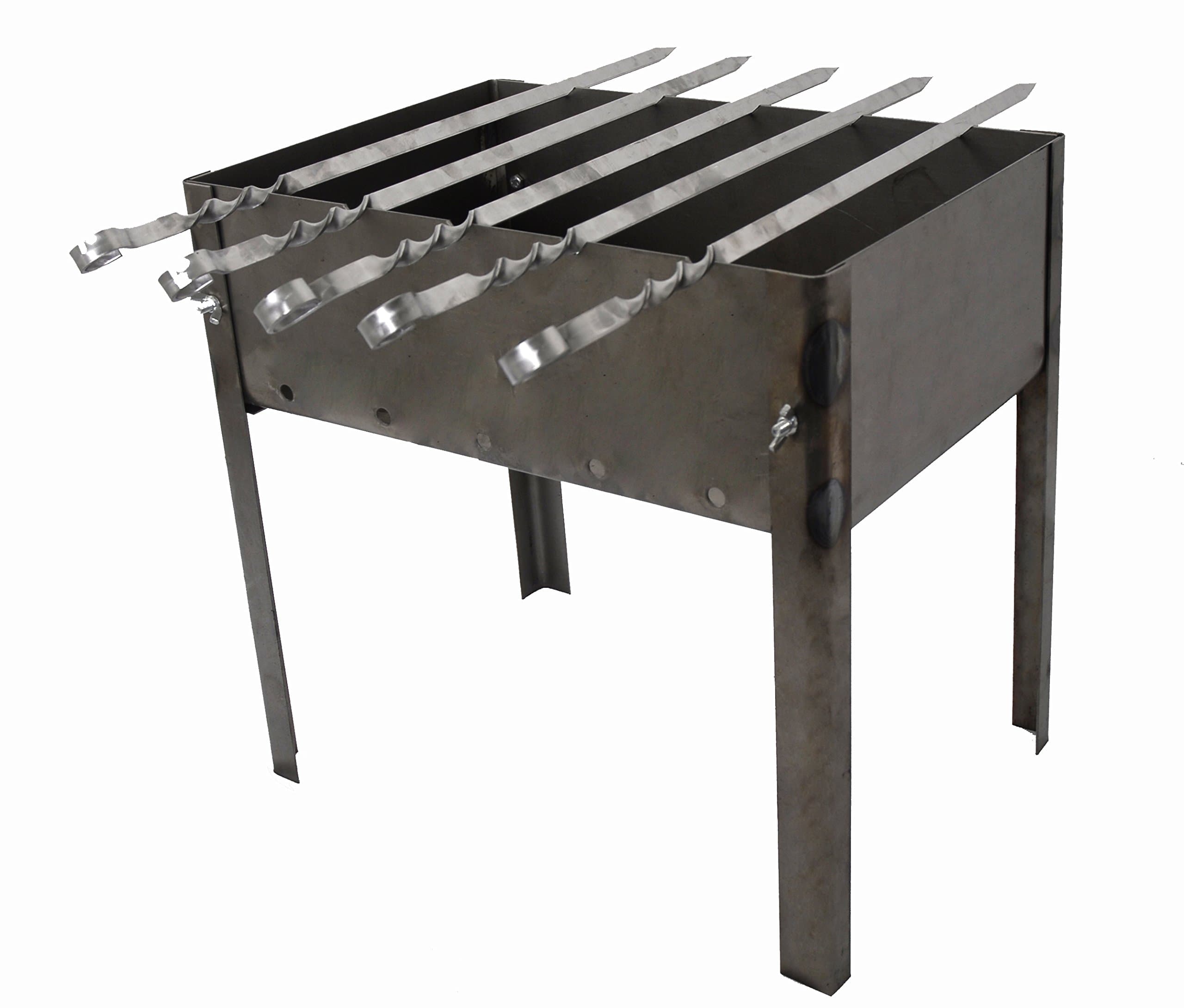 Kit Handle Metal Barbecue Removable Skewers - Small Model - Type Mangal Russia and Caucasus + 5 metal skewers + 1 accessory to increase fire